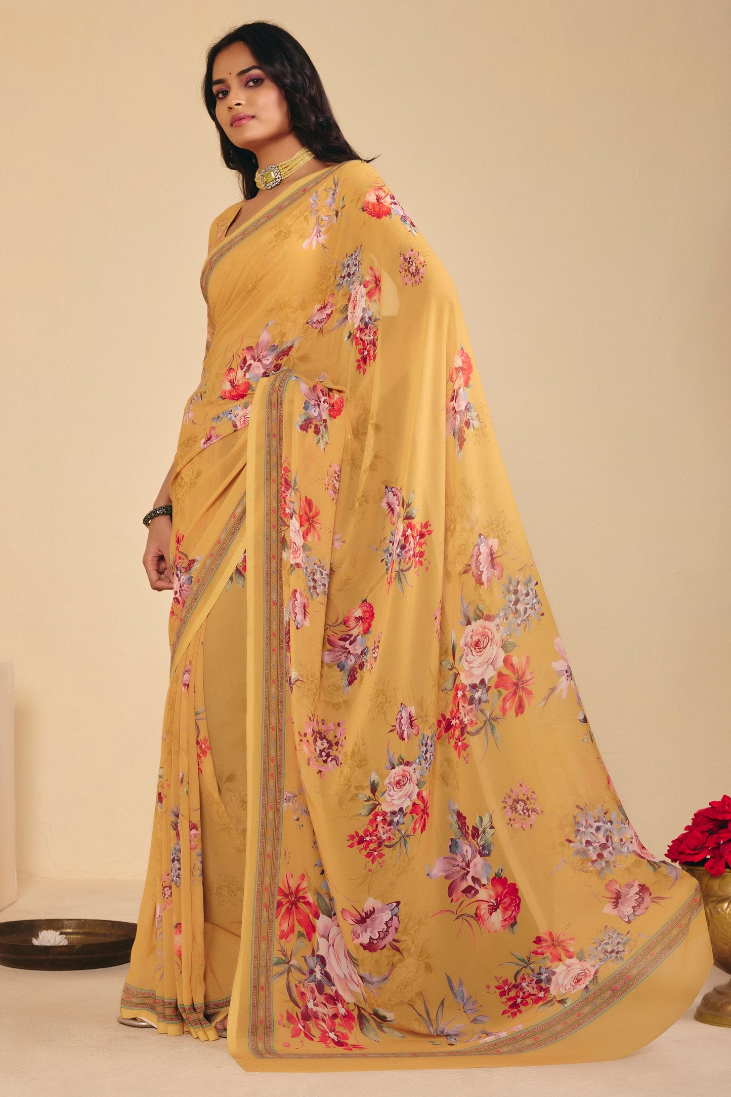 Twisha - Yellow Georgette Digital Printed Saree
