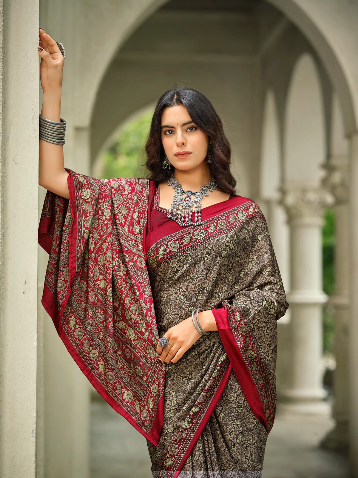Rajkala - Black Printed Crepe Silk Saree