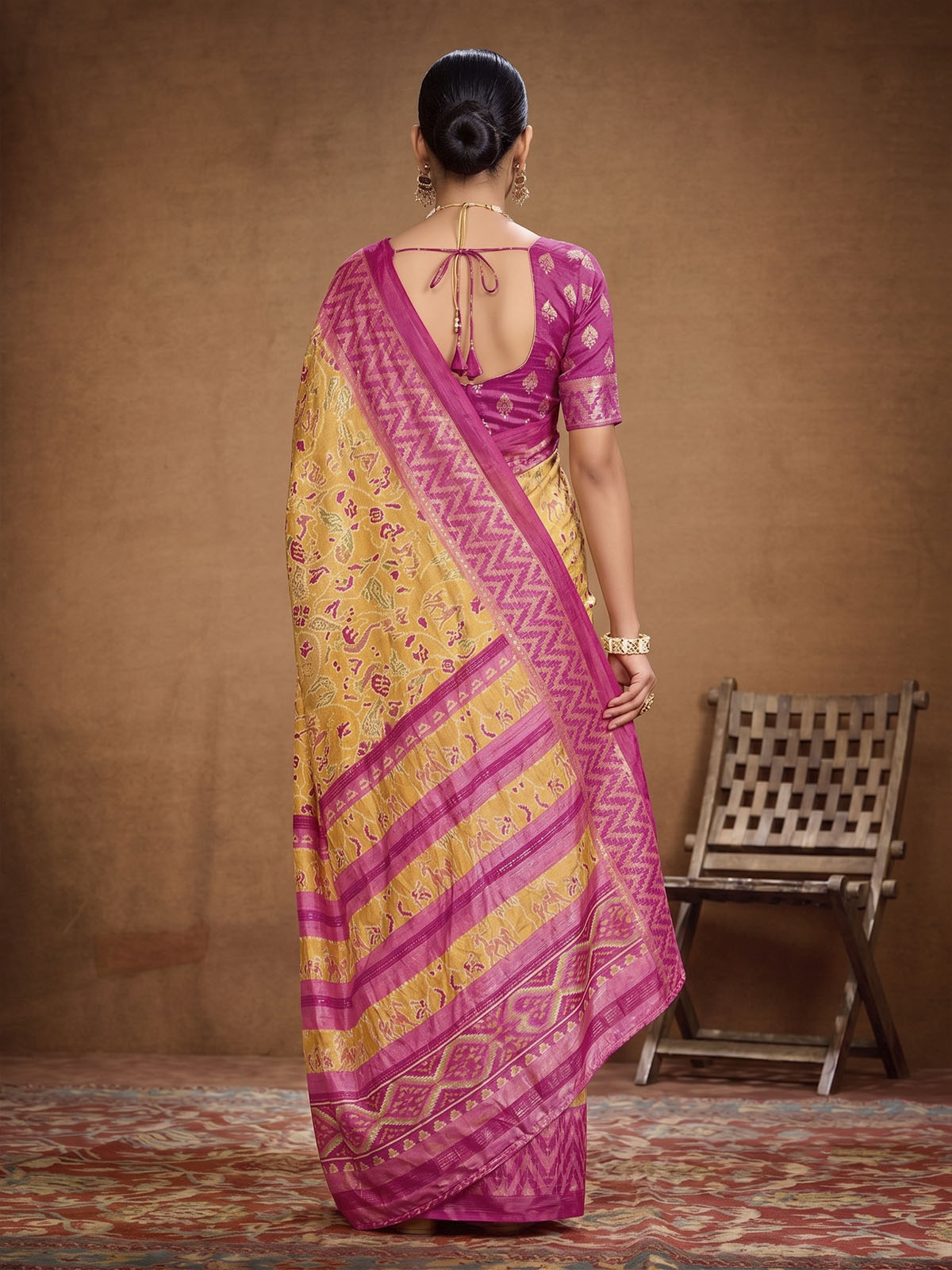 Sentosa - Yellow Patola Silk Printed Saree with Figure Print