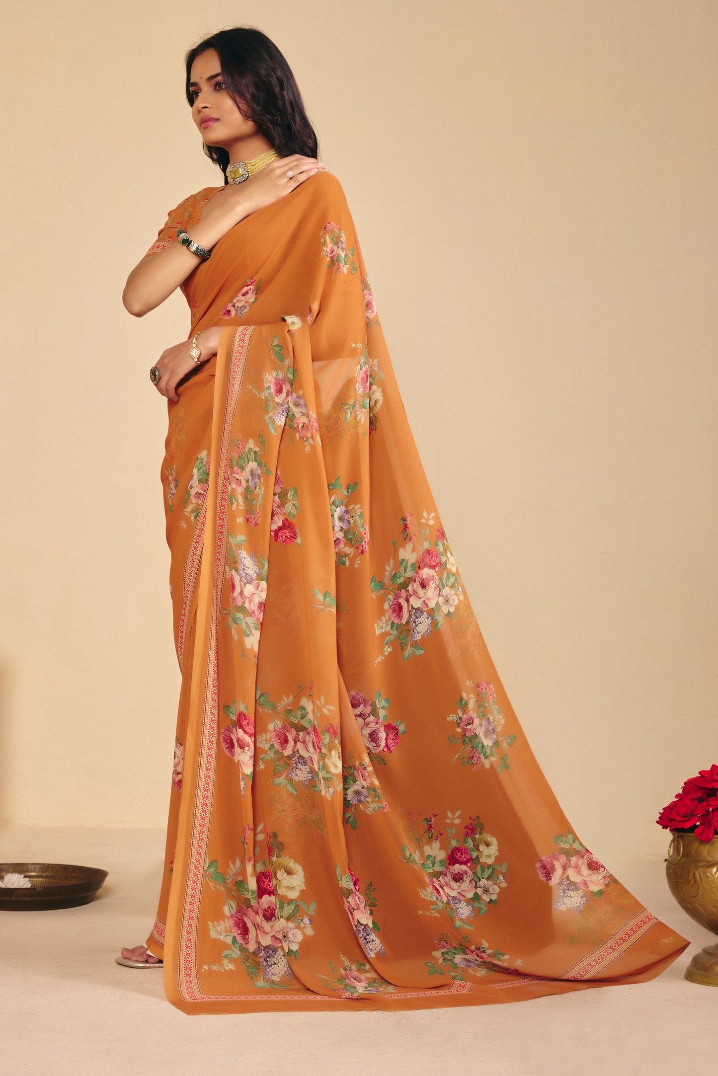 Twisha - Orange Georgette Digital Printed Saree