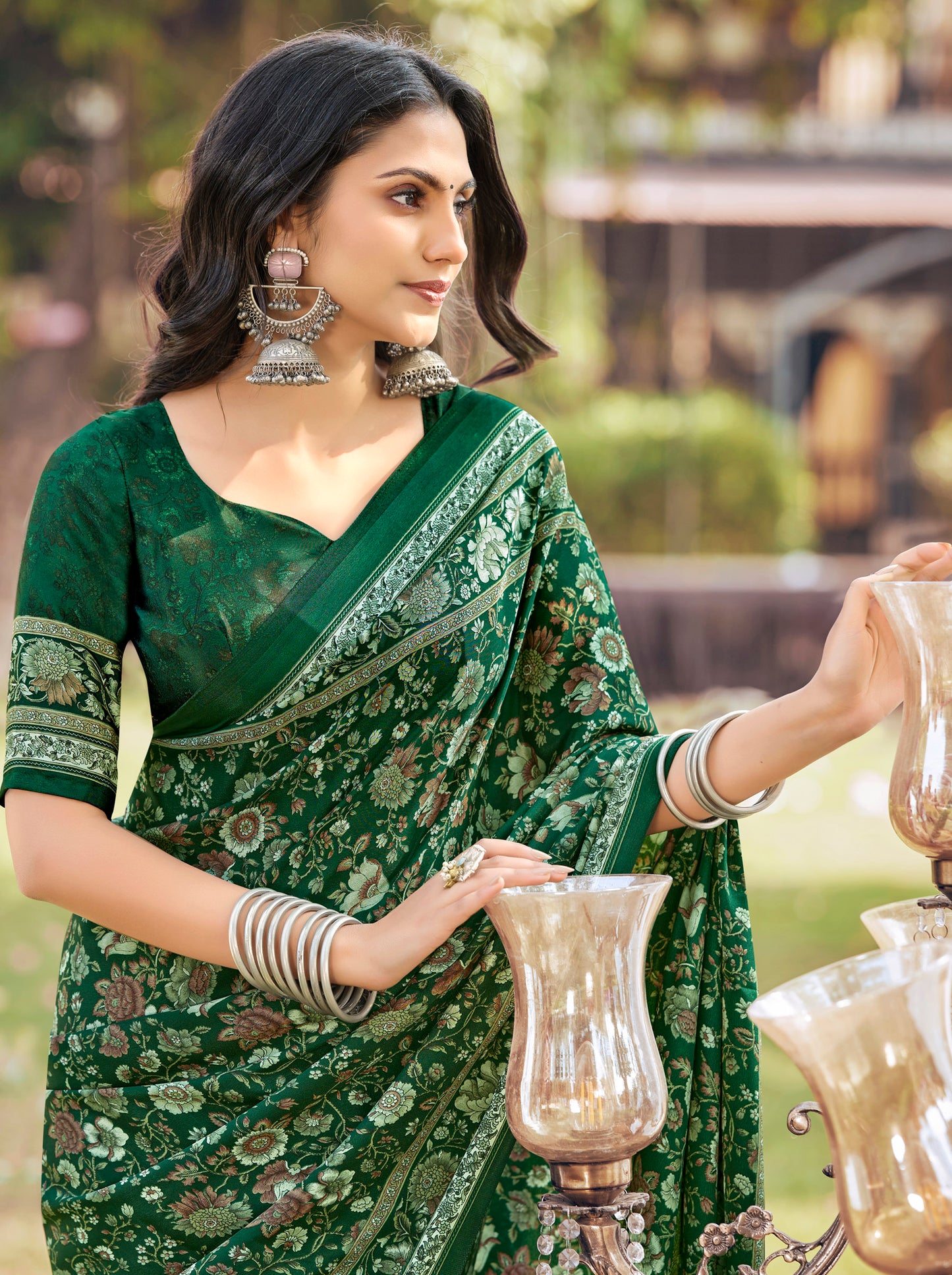 Rajkala - Green Printed Crepe Silk Saree
