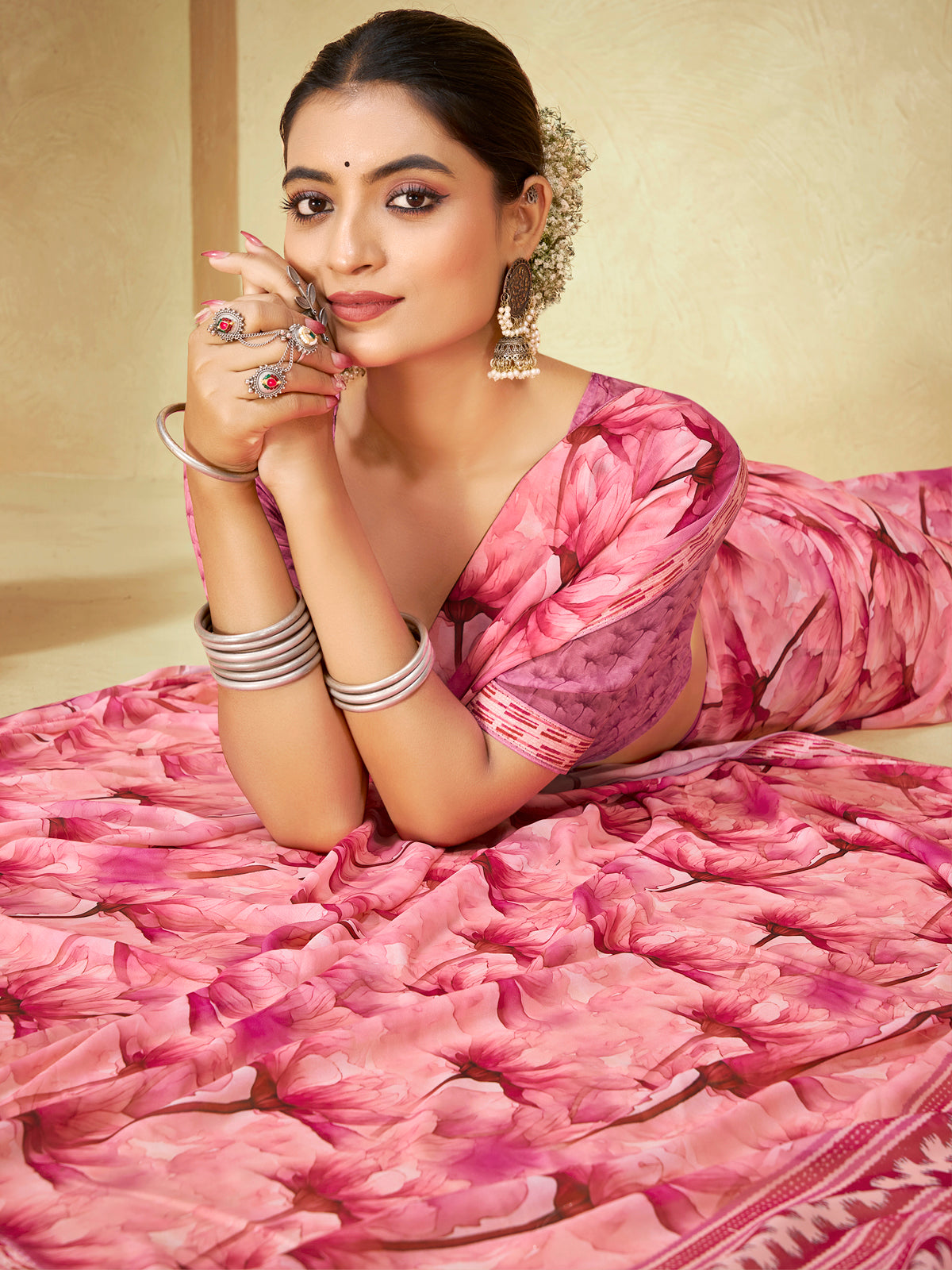 Sumedha - Pink Digital Printed Georgette Saree