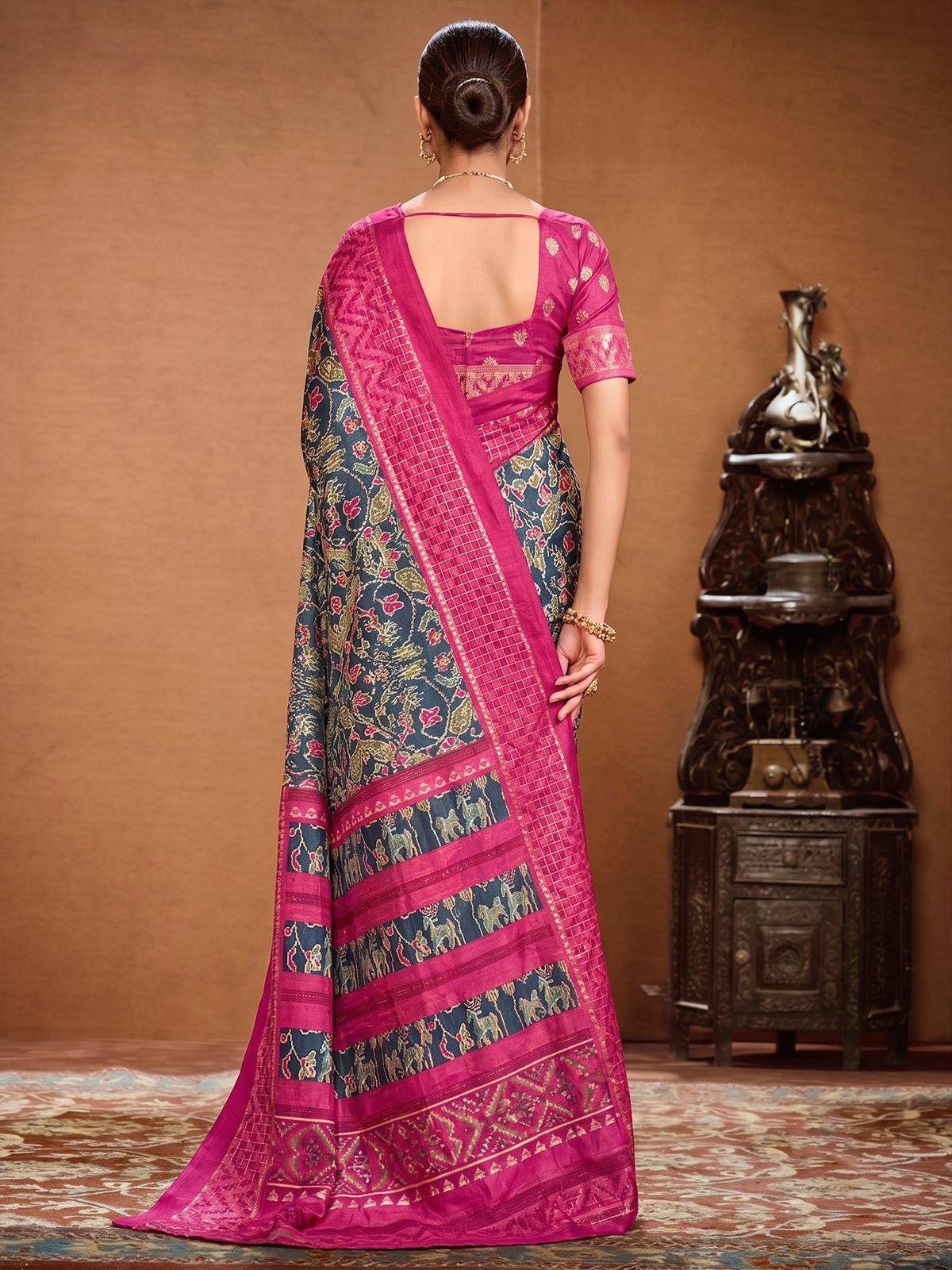 Sentosa - Blue Patola Silk Printed Saree with Figure Print