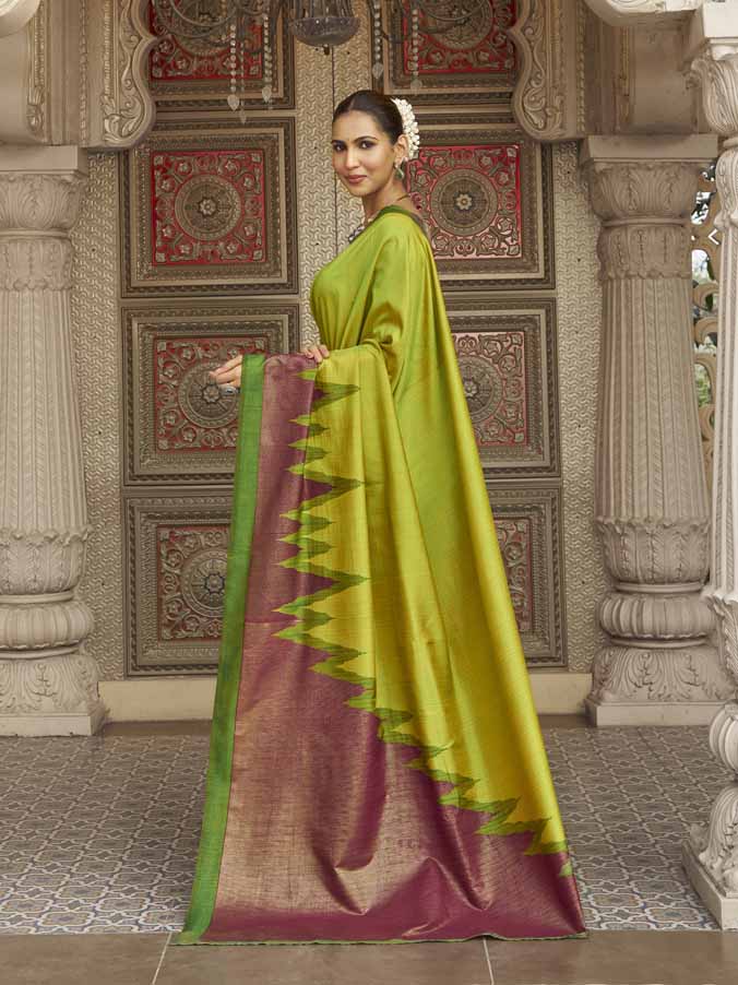 Gulmarg - Parrot Green Silk Digital Printed Saree with Zari Border