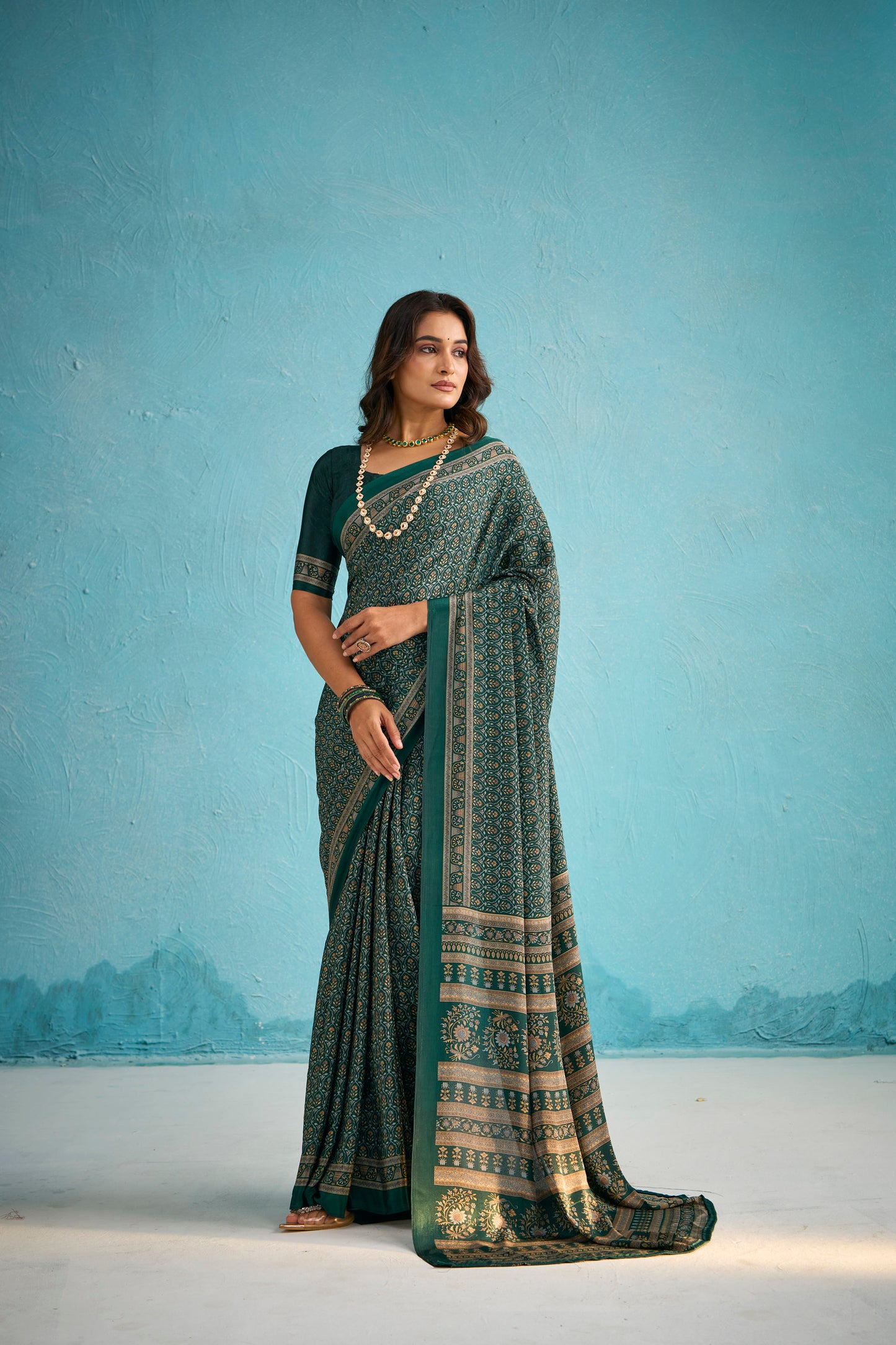 Rajkala - Black Floral Printed Crepe Silk Saree