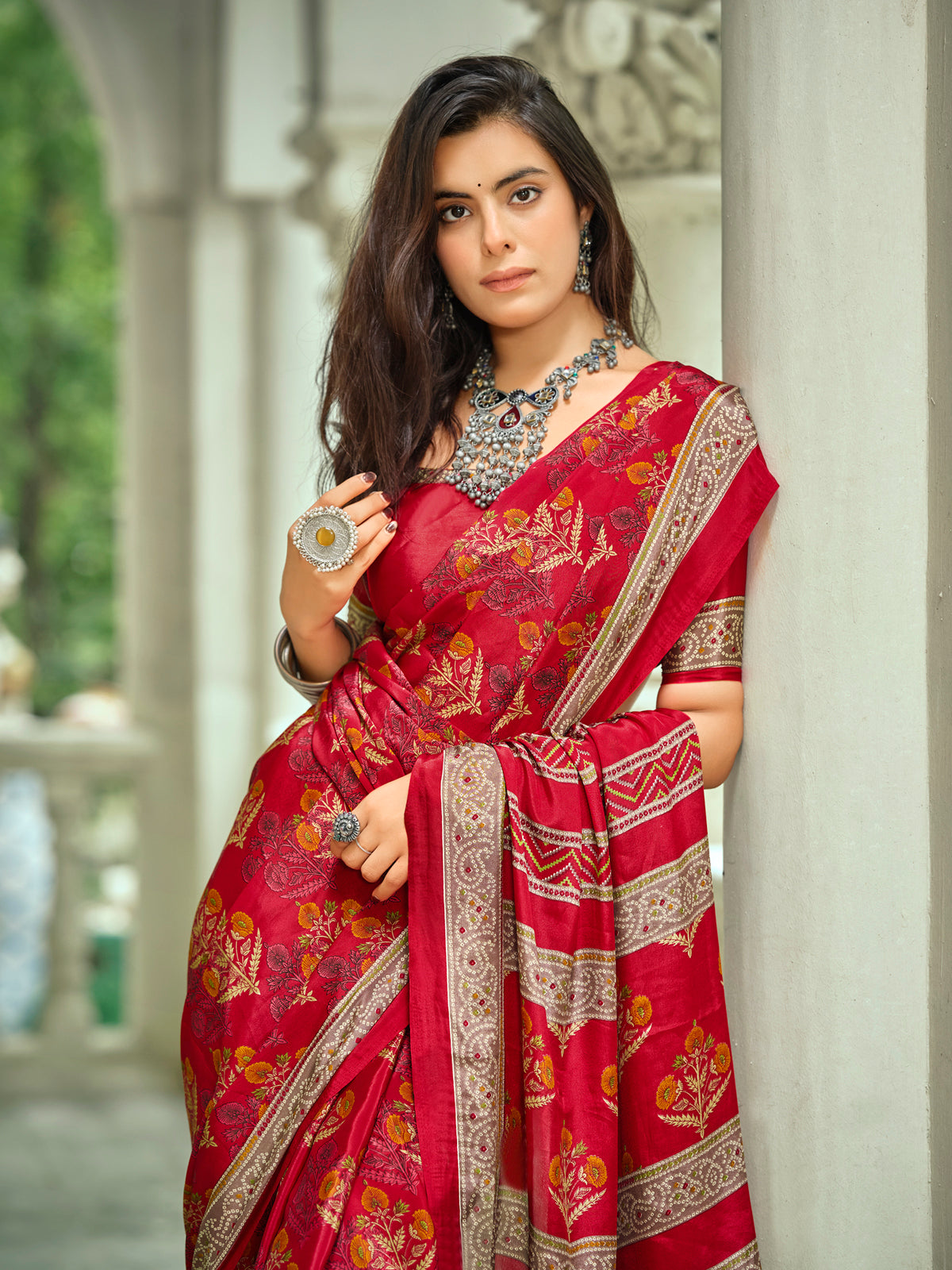 Rajkala - Red Printed Crepe Silk Saree