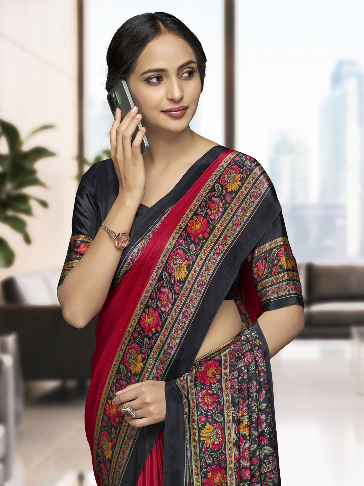 Chitrika - Red Printed Crepe Silk Saree