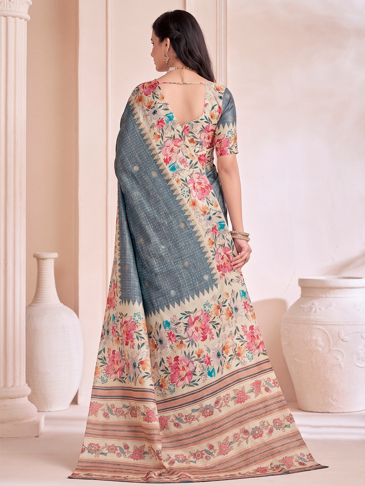 Rutvaa - Grey Digital Printed Silk Saree
