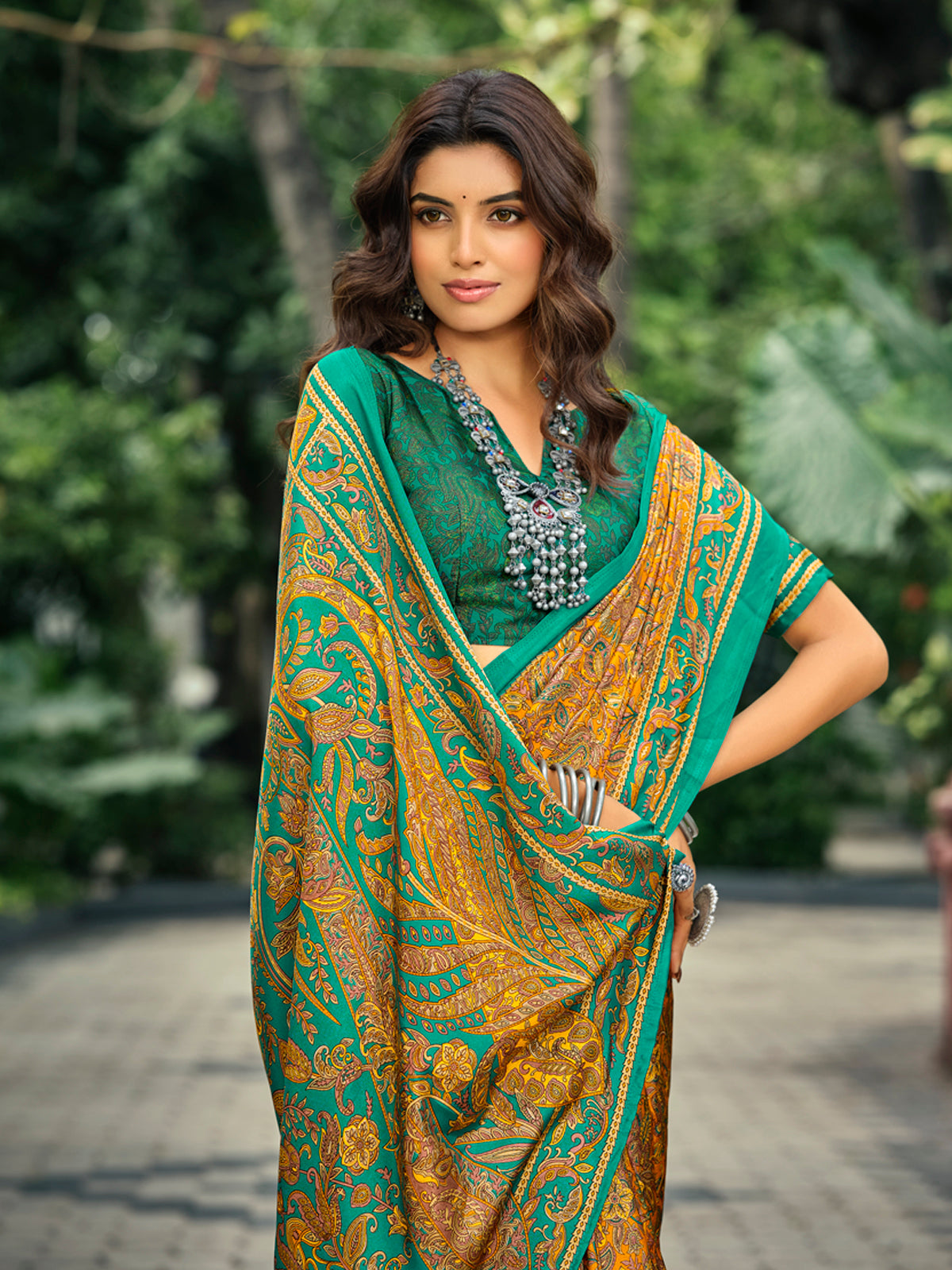 Rajkala - Yellow Printed Crepe Silk Saree