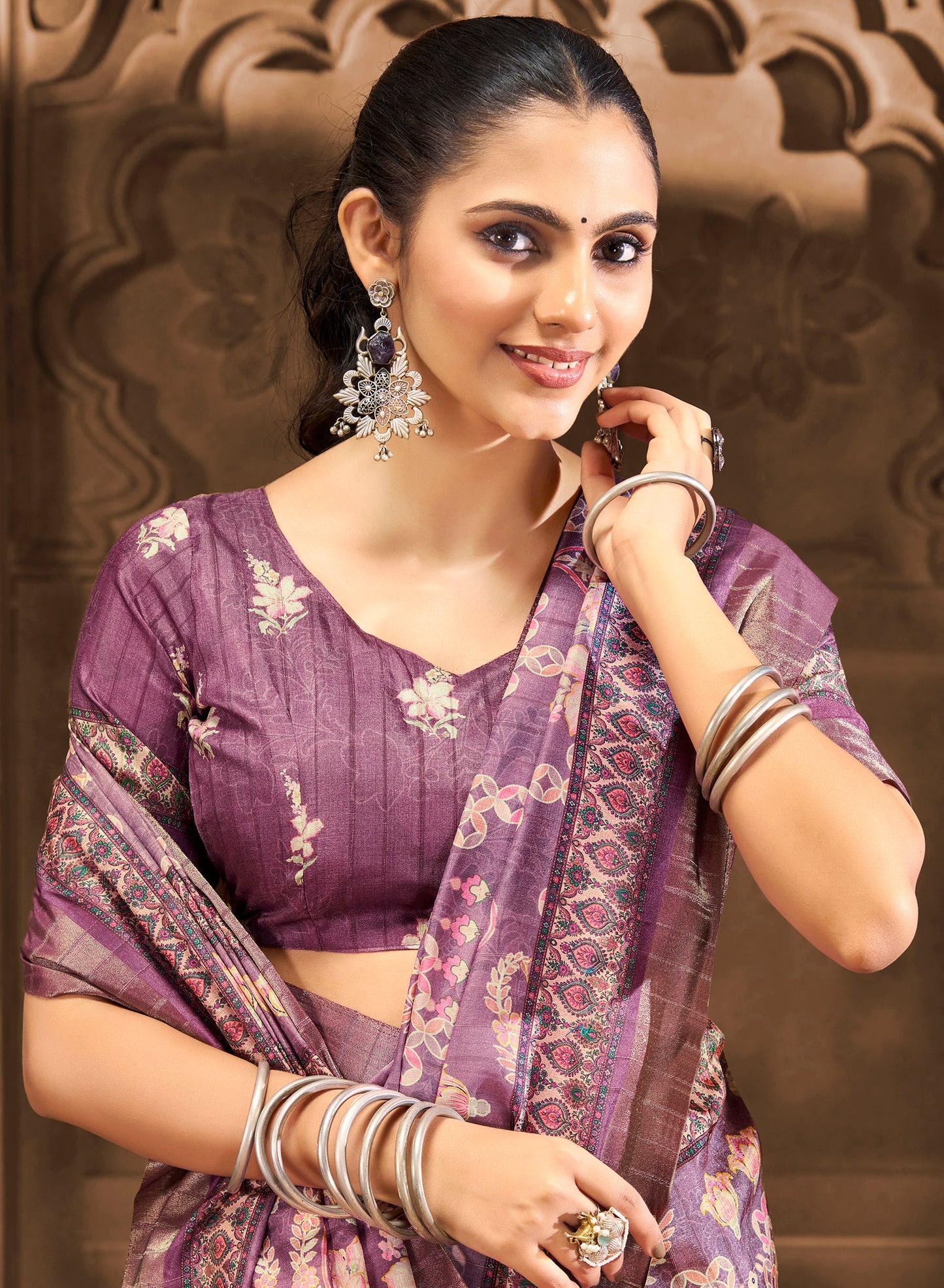 Devsena – Violet Silk Digital Print Saree