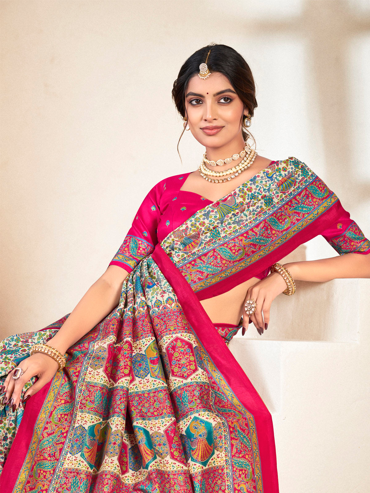 Kumuda - Cream Mysore Silk Jari Printed with Tessals