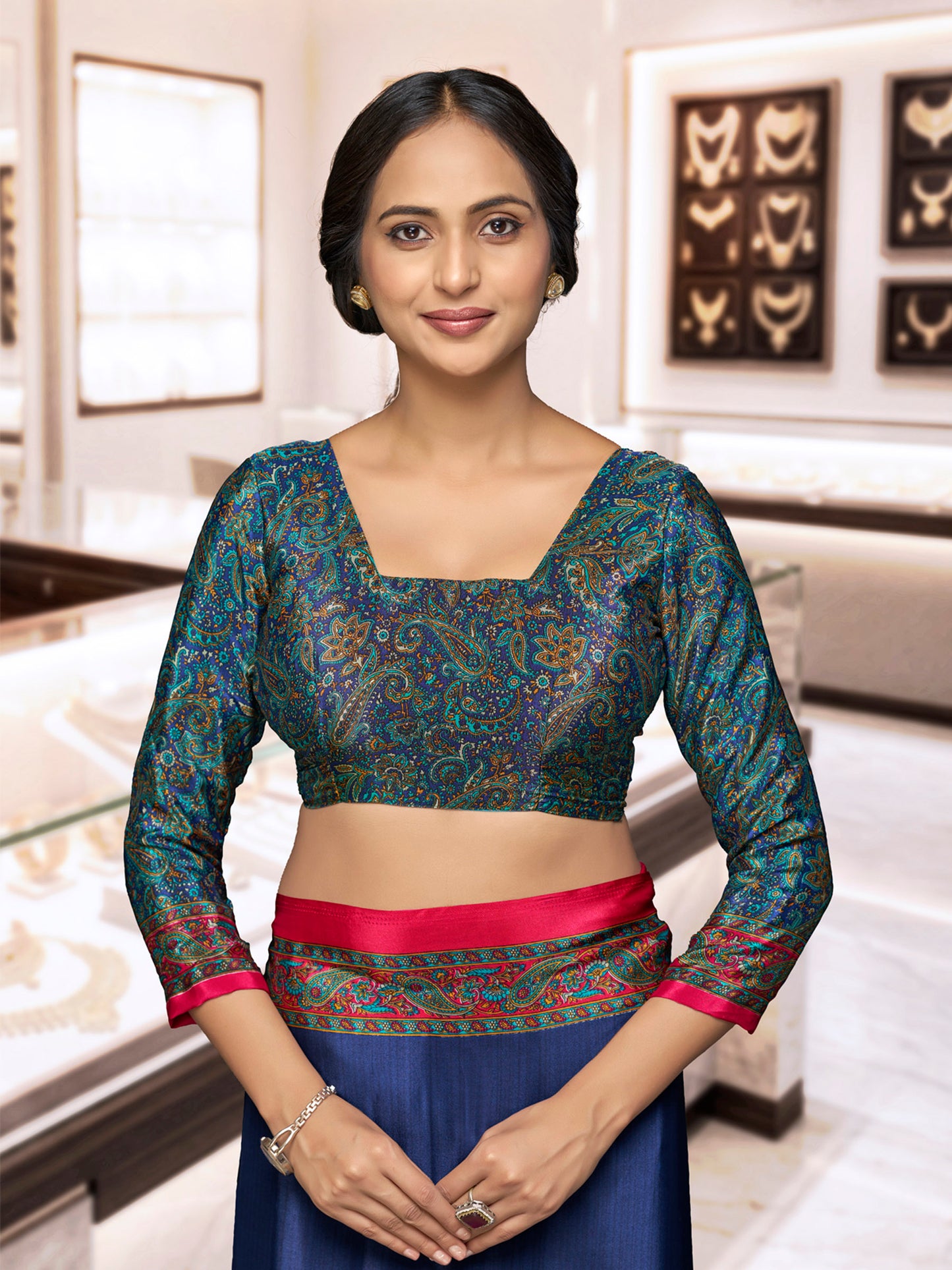 Chitrika - Navy Blue Printed Crepe Silk Saree