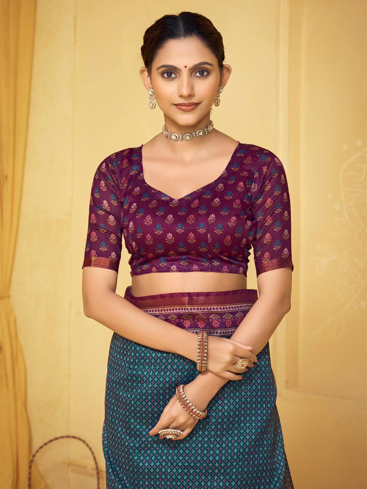 Amrapali - Blue Chanderi Cotton Digital Printed Saree with Zari Border