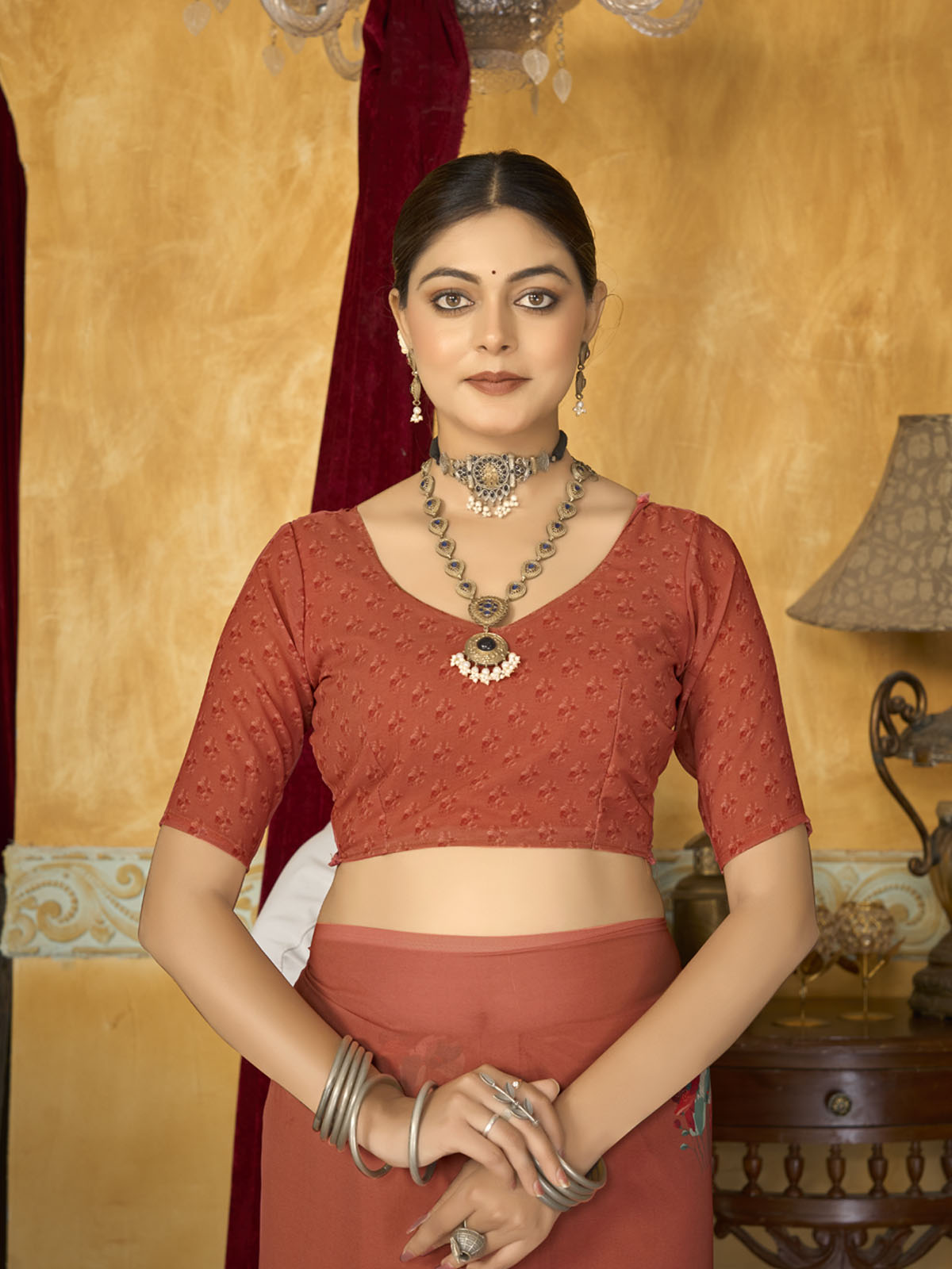 Riddhi - Bronze Georgette Floral Digital Printed Saree