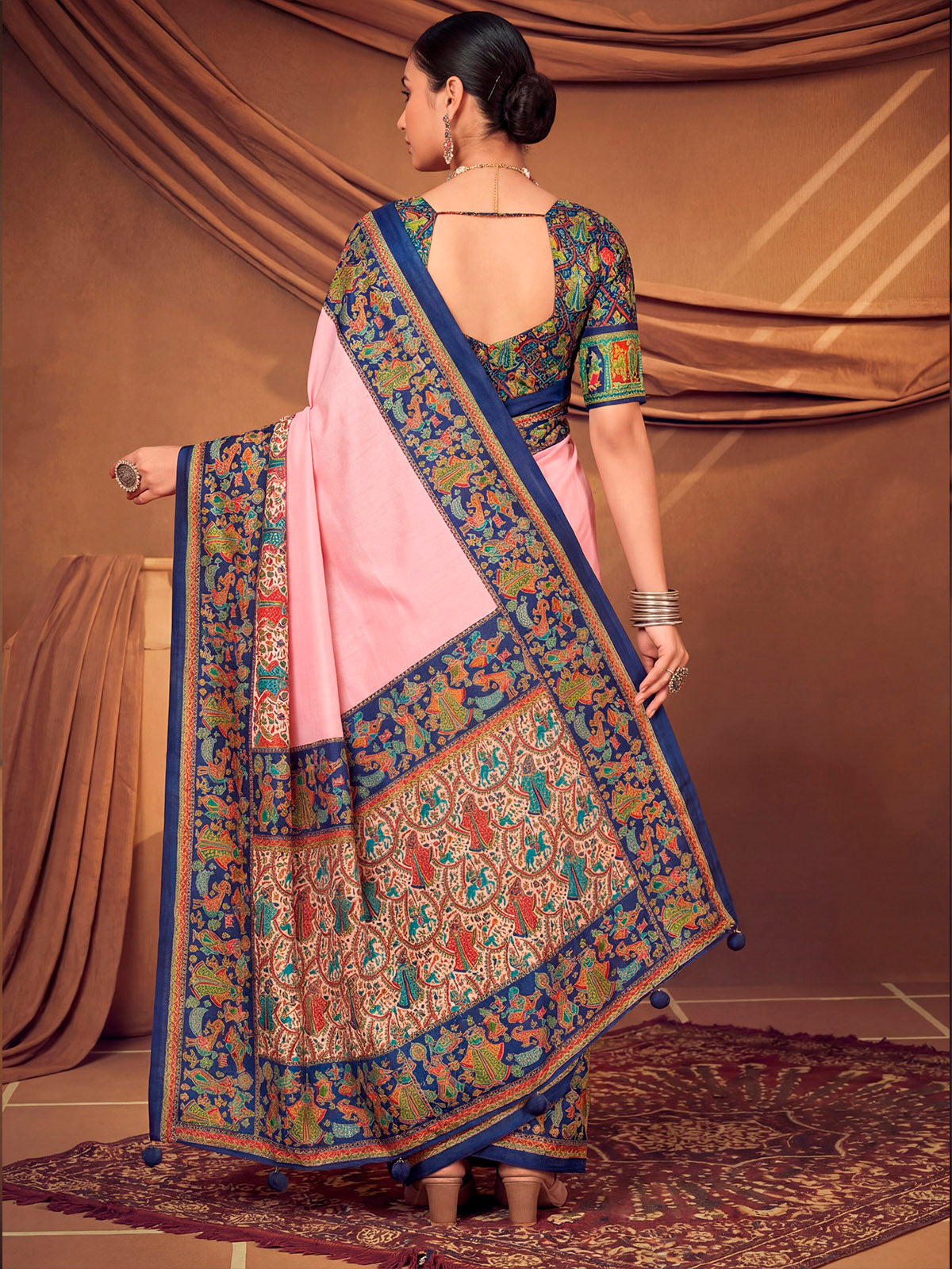 Kumuda - Baby Pink Mysore Silk Jari Printed with Tessals