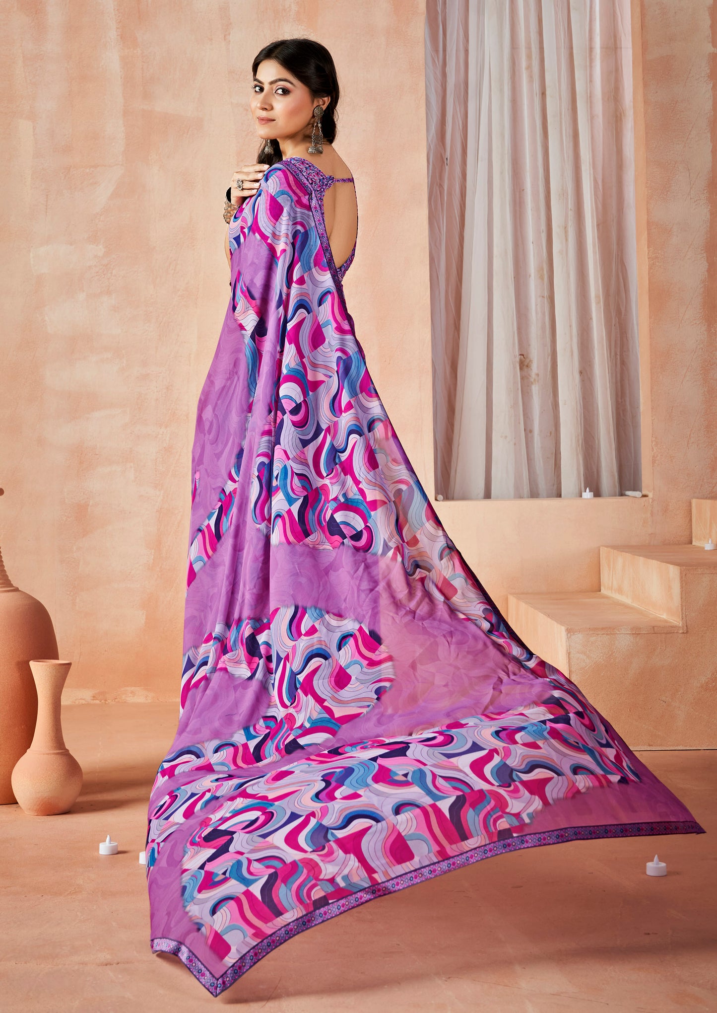 Sumedha - Purple Digital Printed Georgette Saree