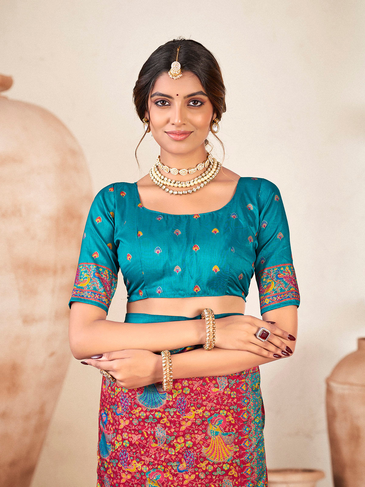 Kumuda - Red Mysore Silk Jari Printed with Tessals