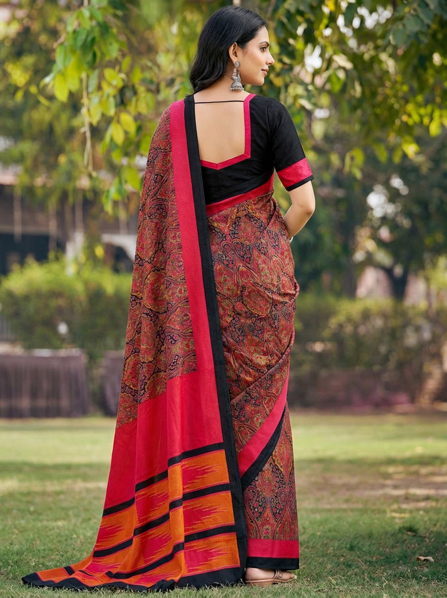 Rajkala - Black Printed Crepe Silk Saree