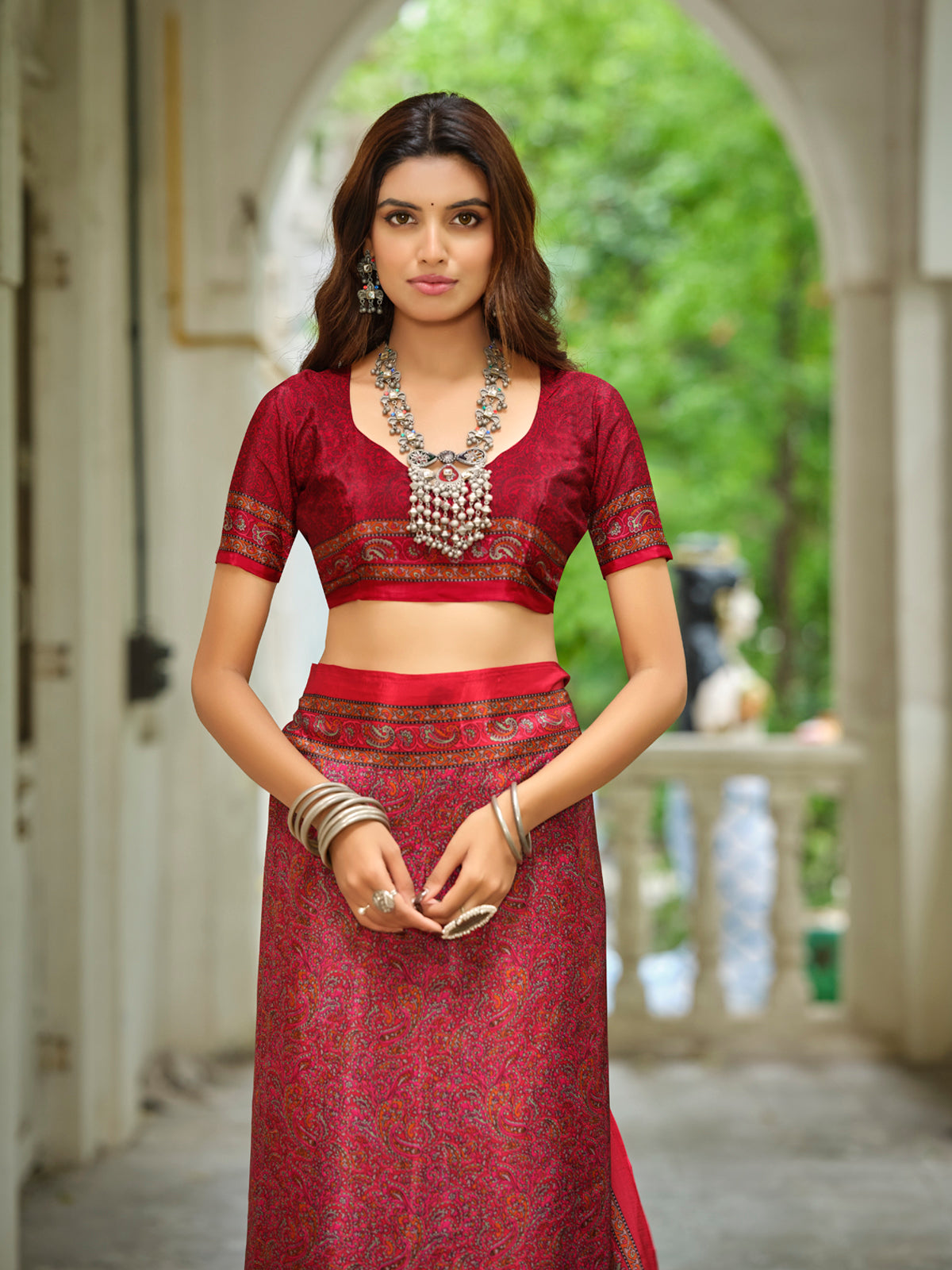 Rajkala - Red Printed Crepe Silk Saree