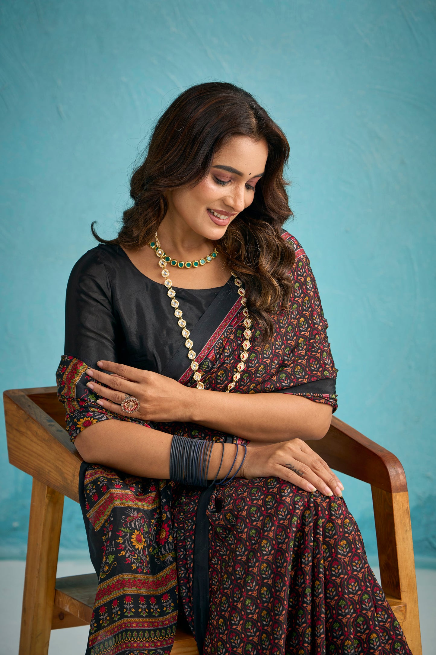 Rajkala - Purple Floral Printed Crepe Silk Saree