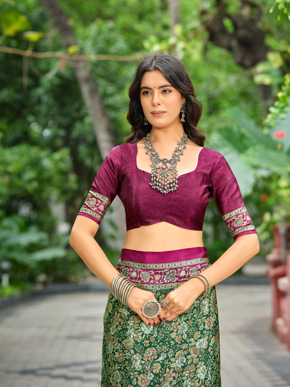 Rajkala - Green Printed Crepe Silk Saree
