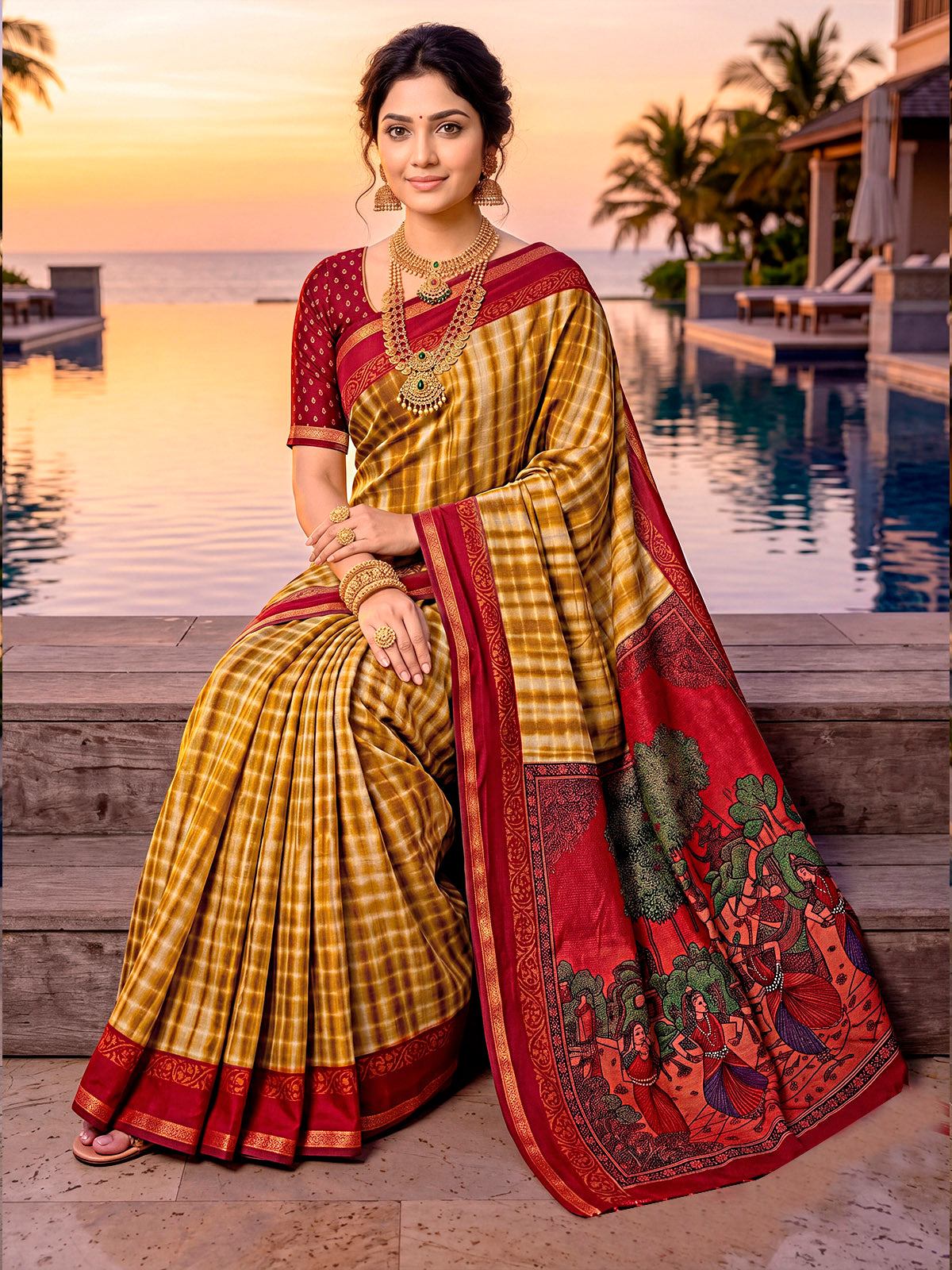 Monalisa - Yellow Printed Liva Cotton Silk Saree