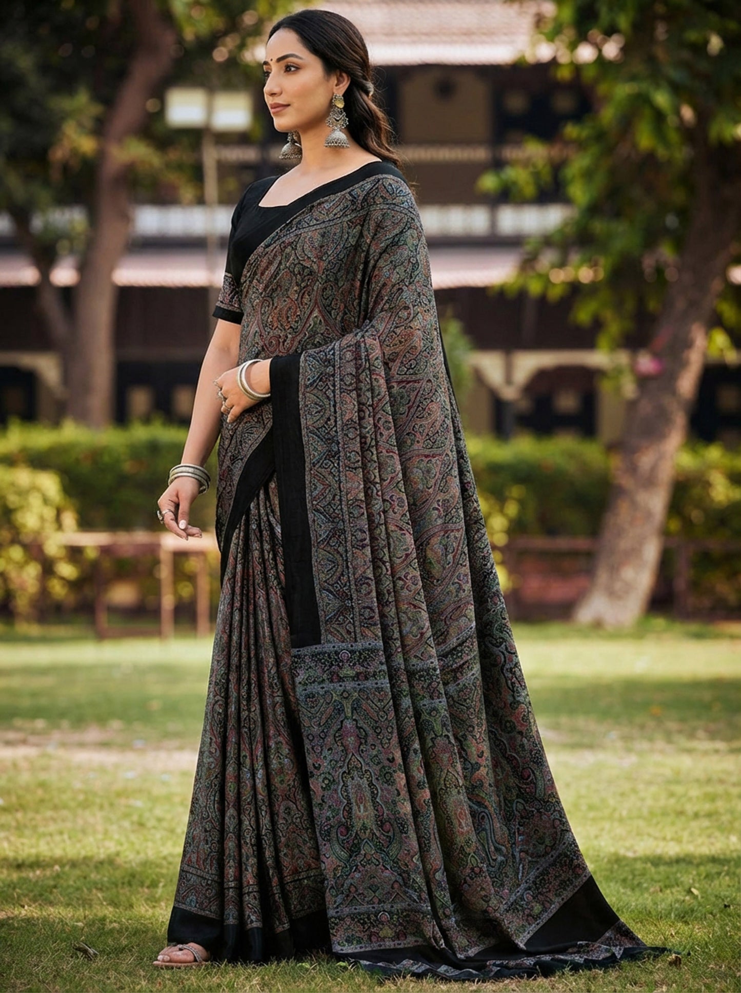 Rajkala - Black Printed Crepe Silk Saree
