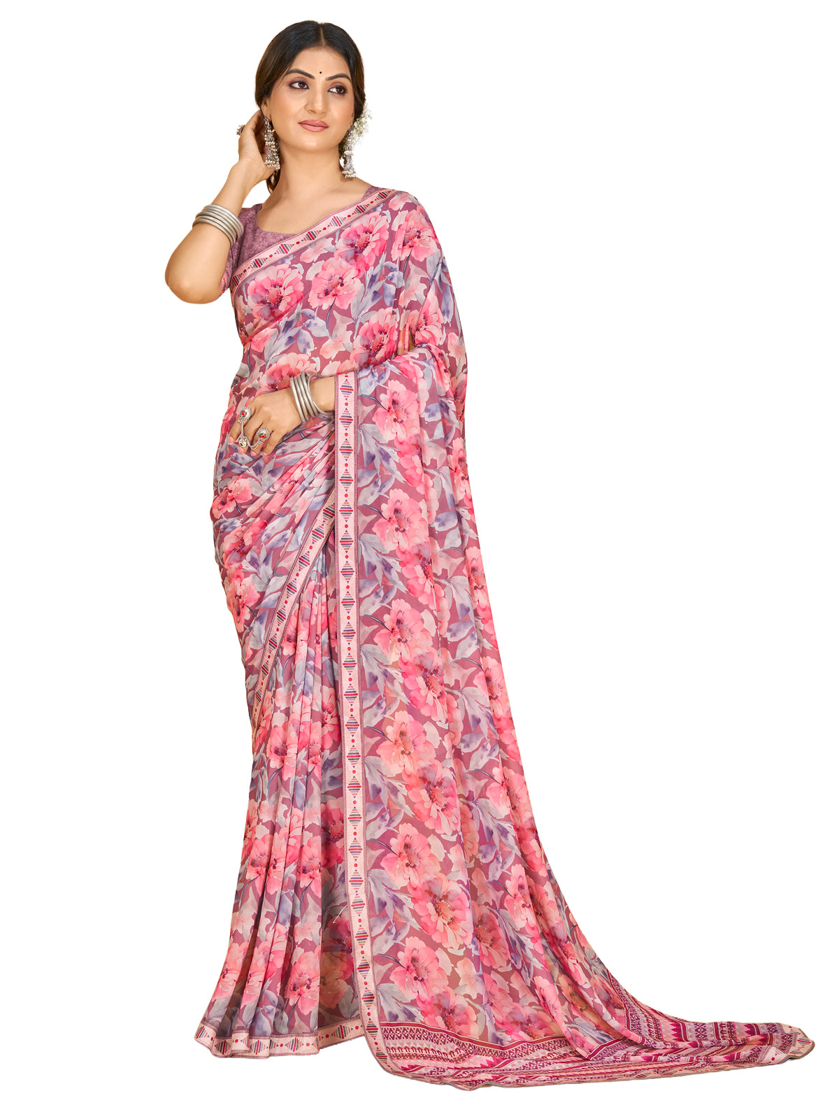 Sumedha - Rose Gold Digital Printed Georgette Saree