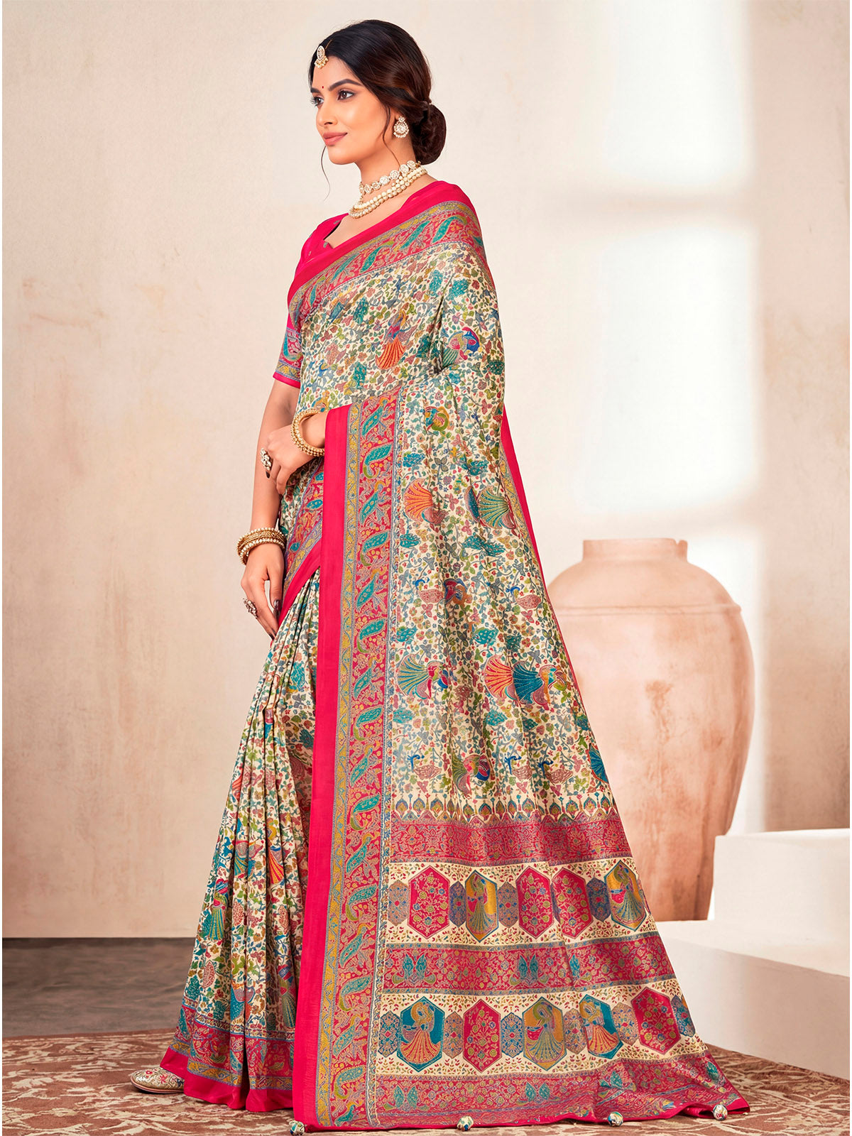 Kumuda - Cream Mysore Silk Jari Printed with Tessals
