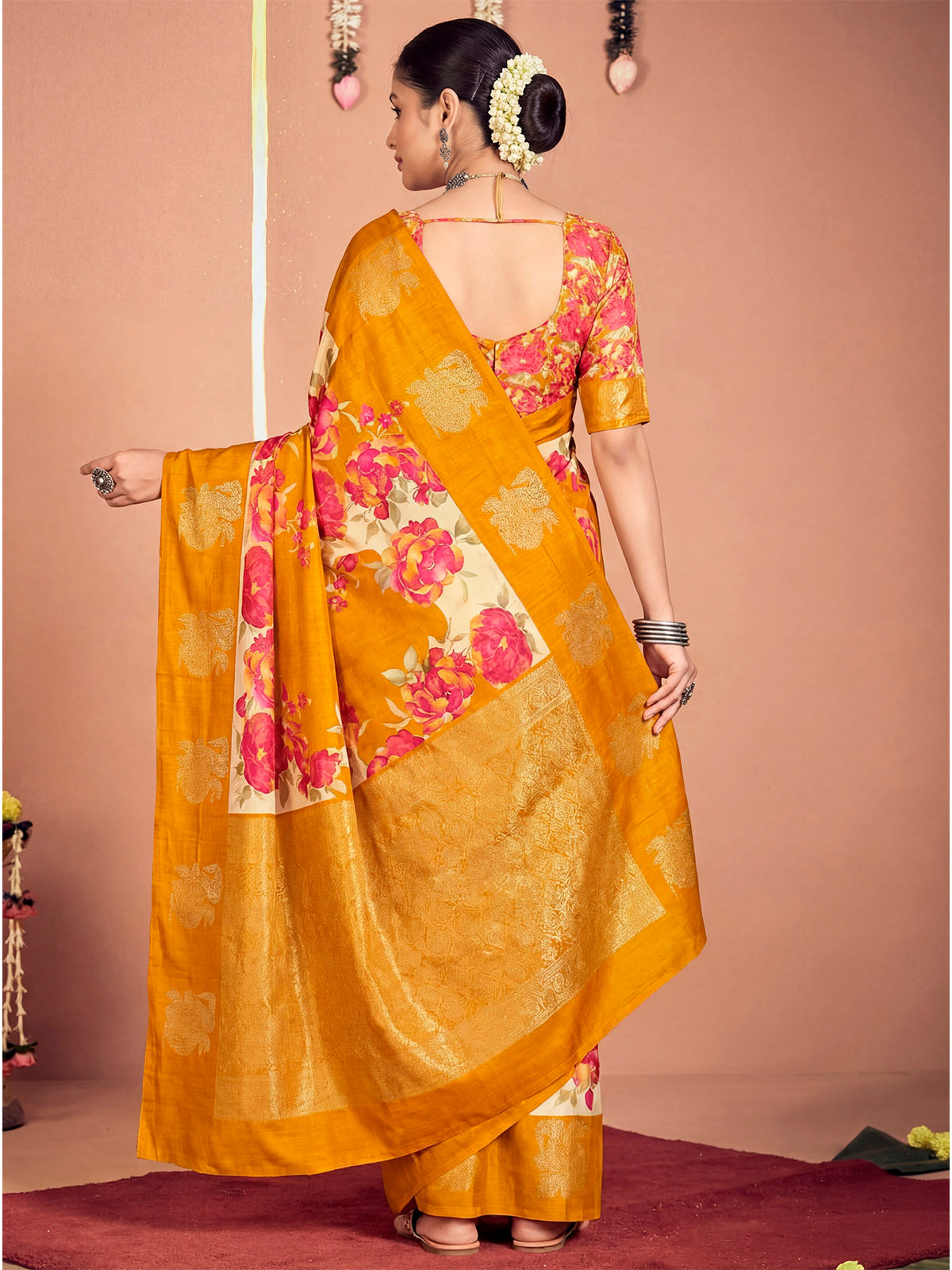 Rajkumari - Yellow Printed Soft Silk Saree with Silk Foil Work