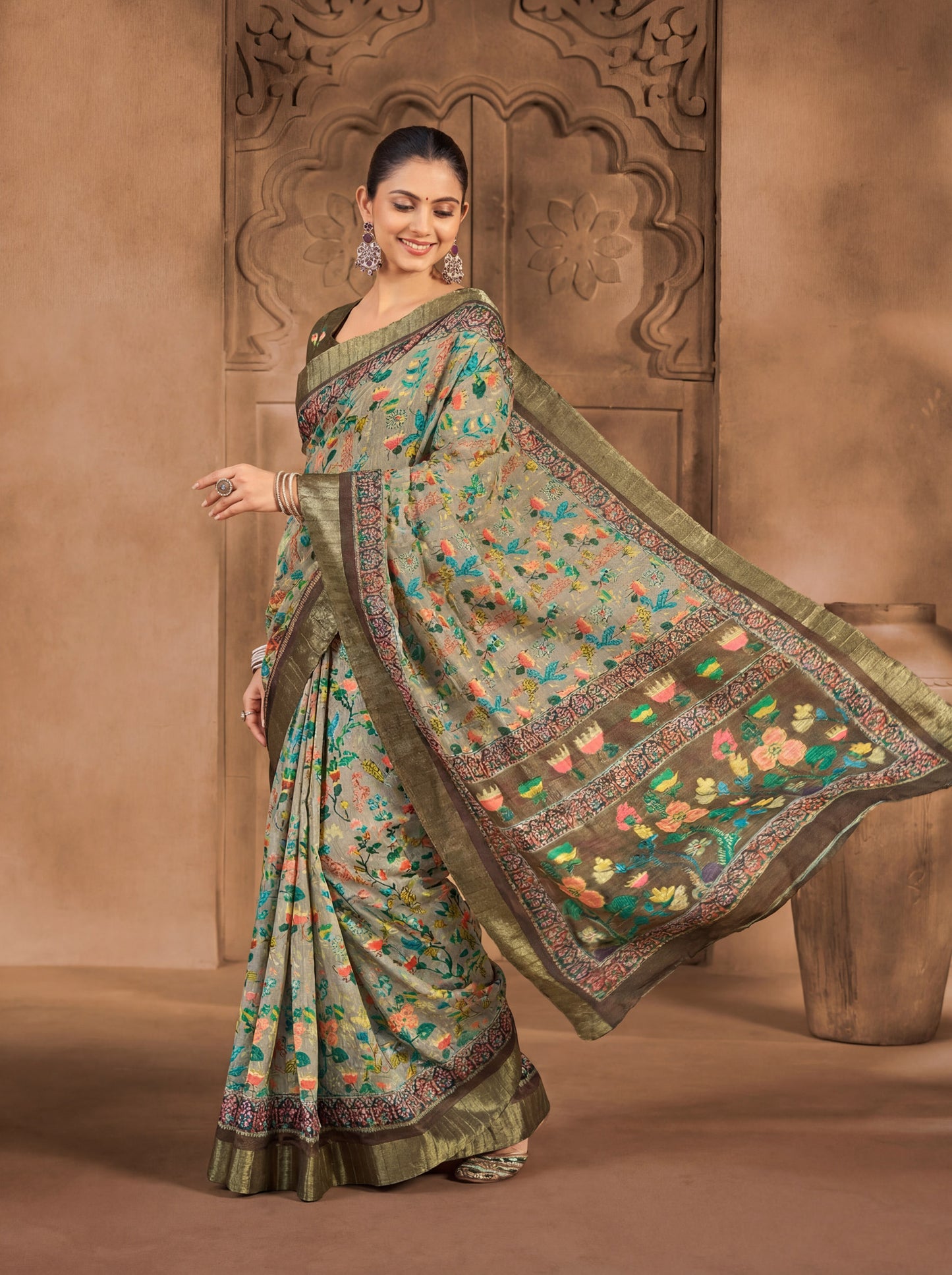 Devsena – Peach Silk Digital Print Saree