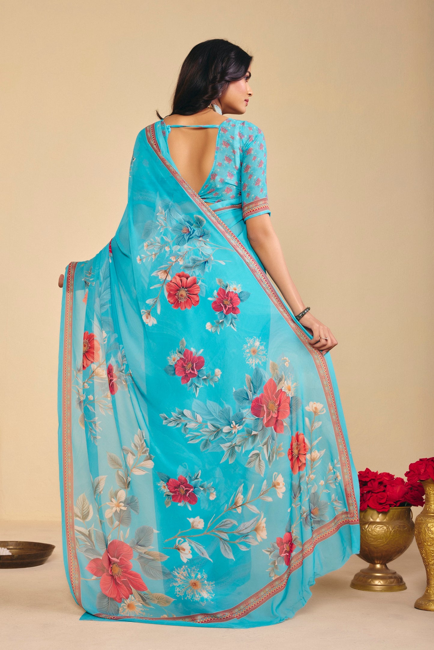 Twisha - Teal Georgette Digital Printed Saree