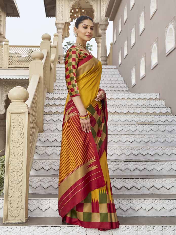 Gulmarg - Mustard Yellow Silk Digital Printed Saree with Zari Border