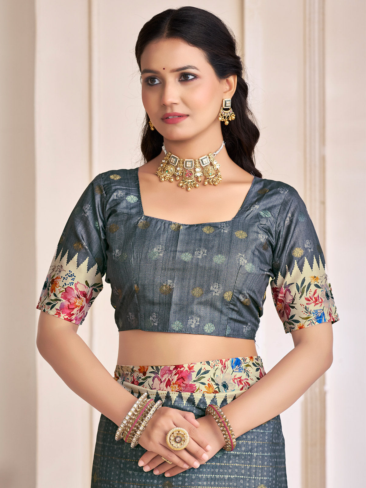 Rutvaa - Grey Digital Printed Silk Saree