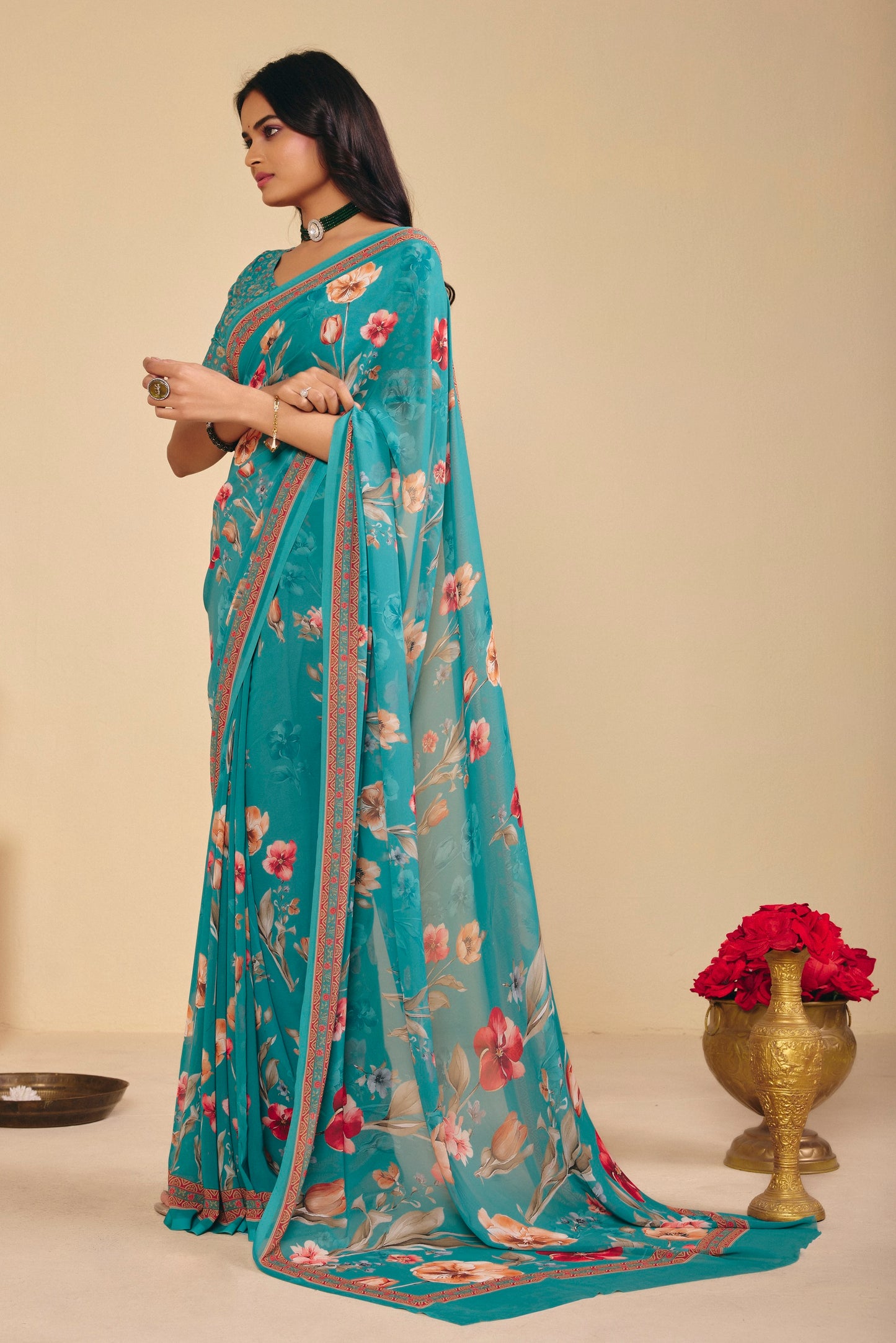 Twisha - Green Georgette Digital Printed Saree