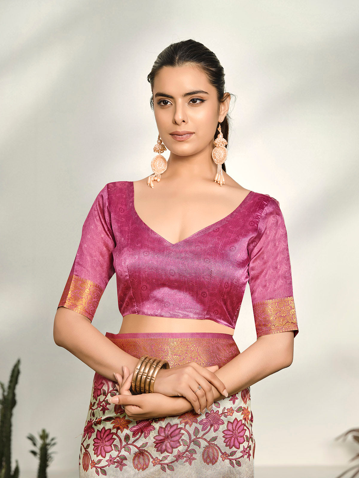 Varnika - Cream Digital Printed Moss Georgette Saree with Woven Border