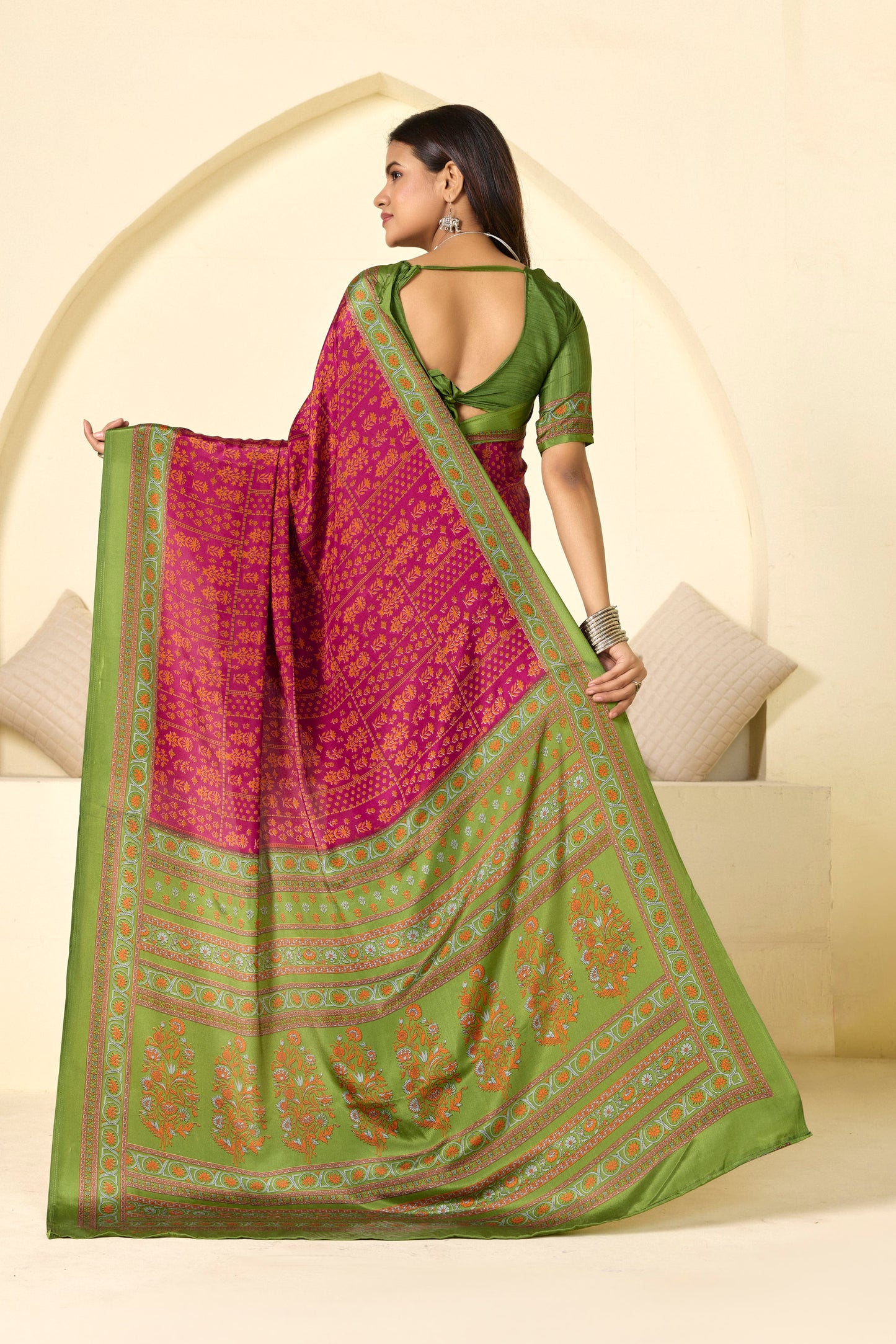 Rajkala - Purple Floral Printed Crepe Silk Saree