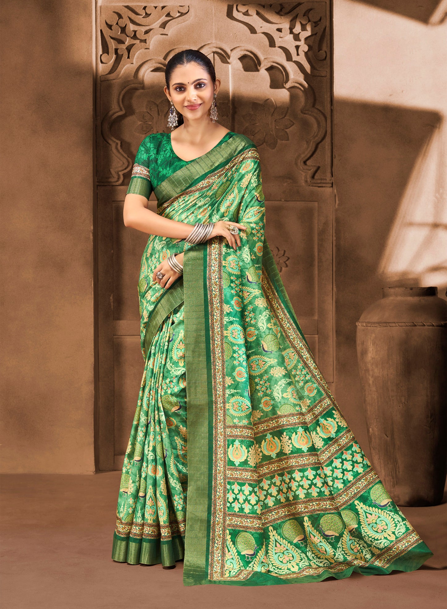Devsena – Green Silk Digital Print Saree