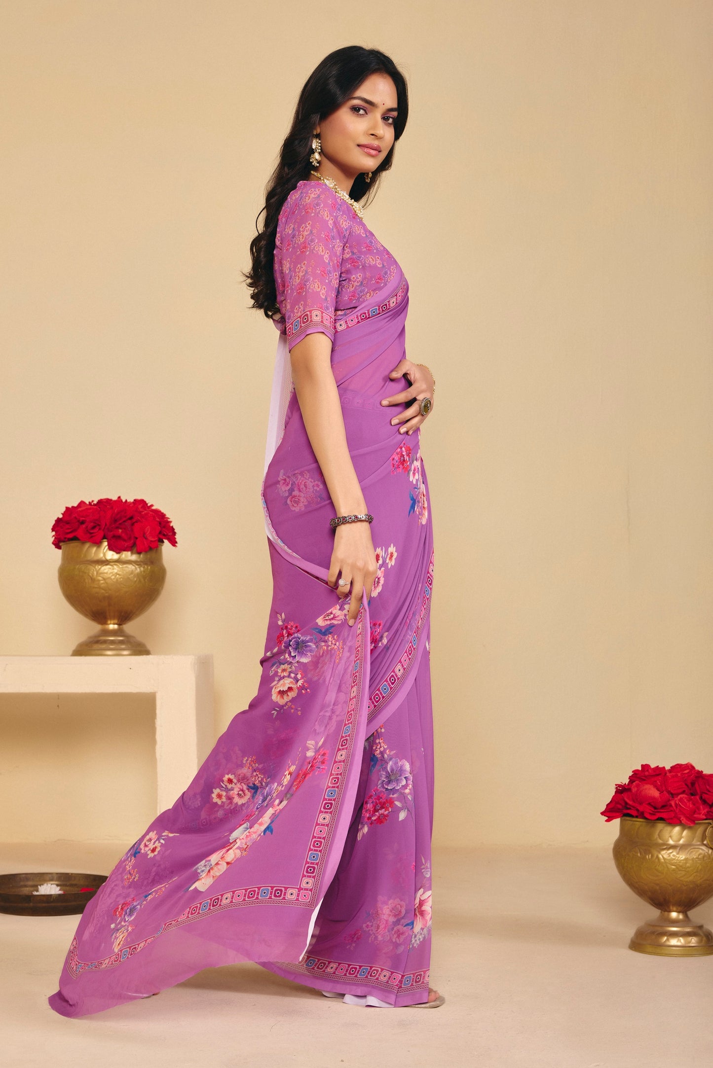 Twisha - Purple Georgette Digital Printed Saree