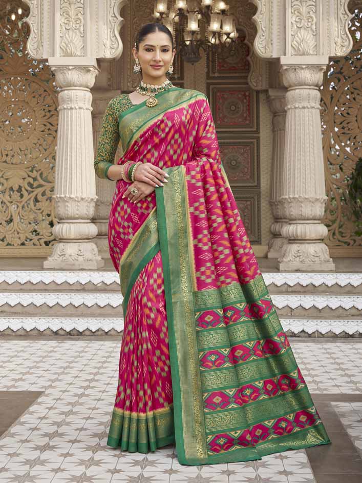 Gulmarg - Pink Silk Digital Printed Saree with Zari Border
