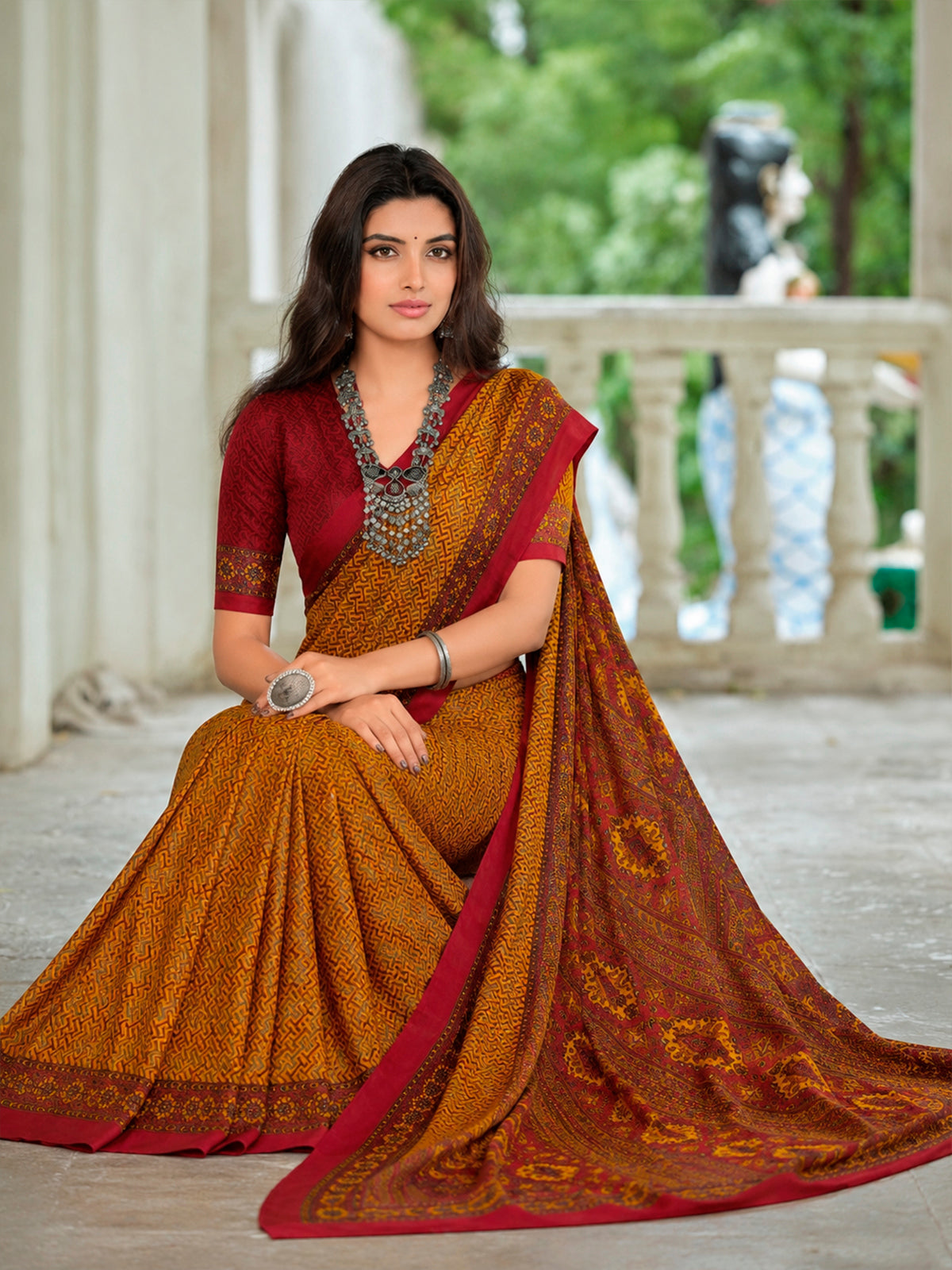 Rajkala - Yellow Printed Crepe Silk Saree
