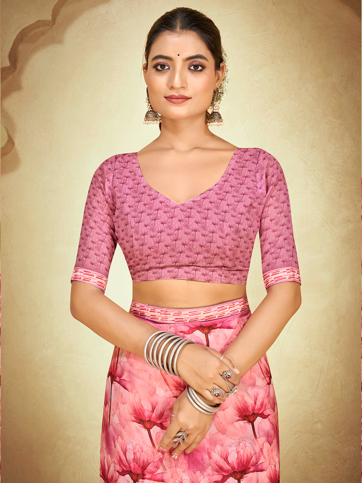 Sumedha - Pink Digital Printed Georgette Saree