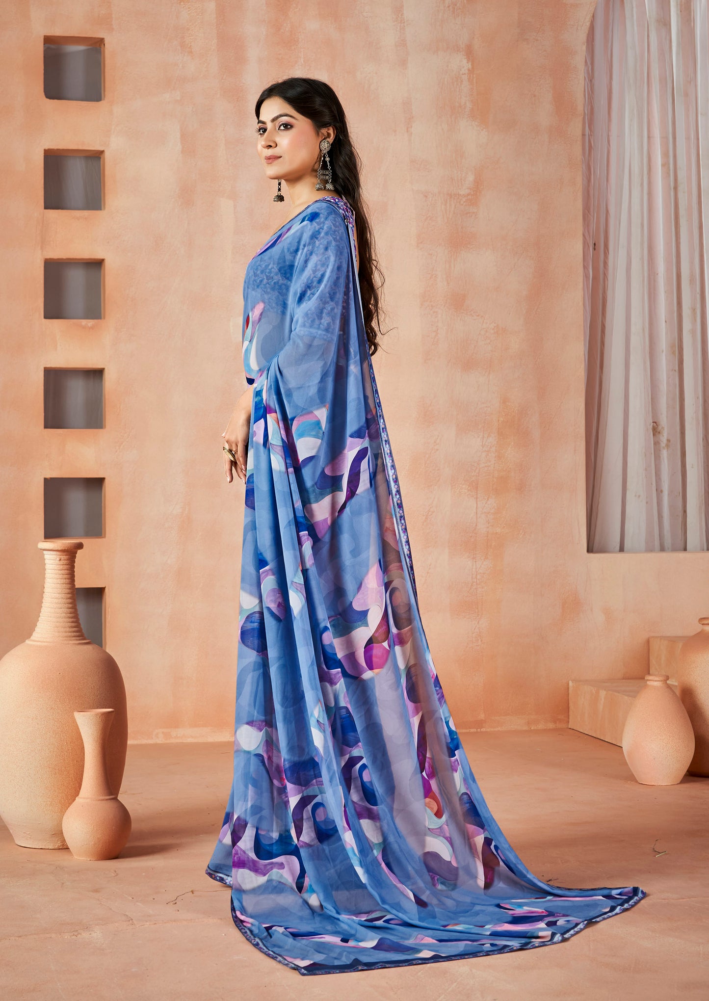 Sumedha - Slate Blue Digital Printed Georgette Saree