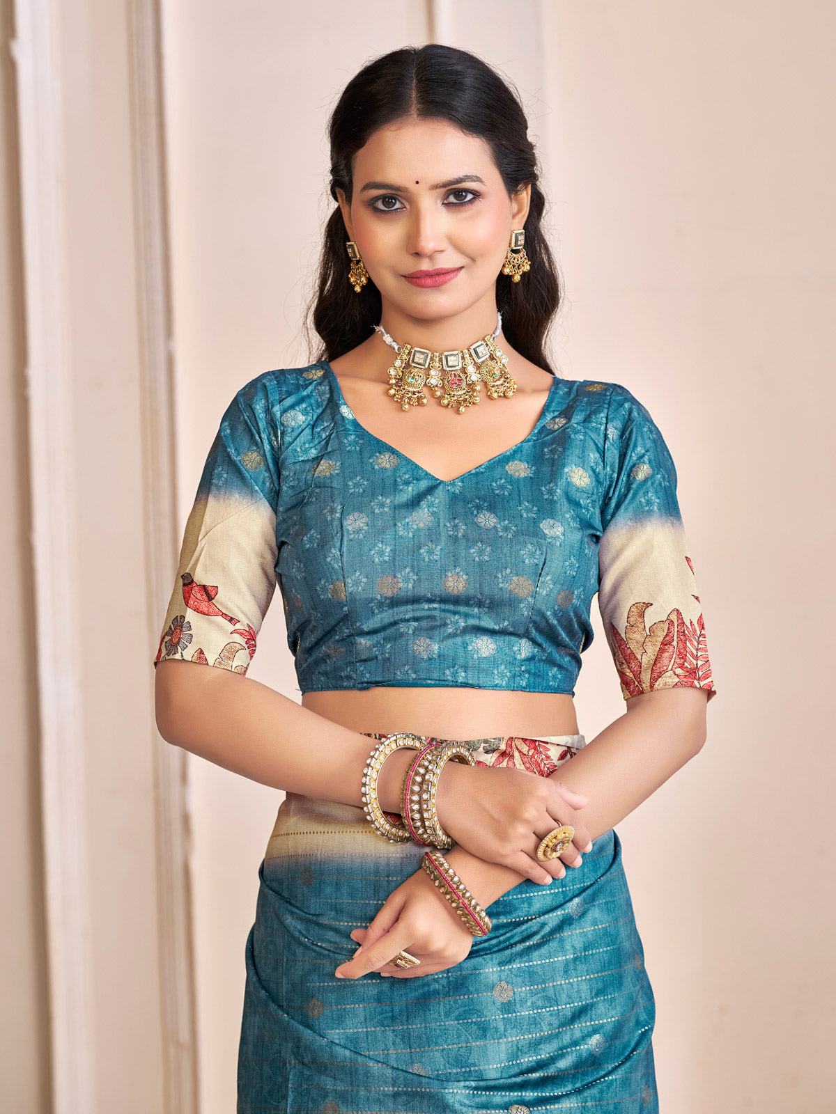 Rutvaa - Sea Blue Digital Printed Silk Saree