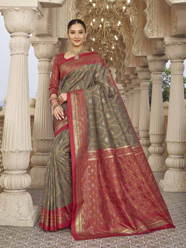 Gulmarg - Olive Green Silk Digital Printed Saree with Zari Border