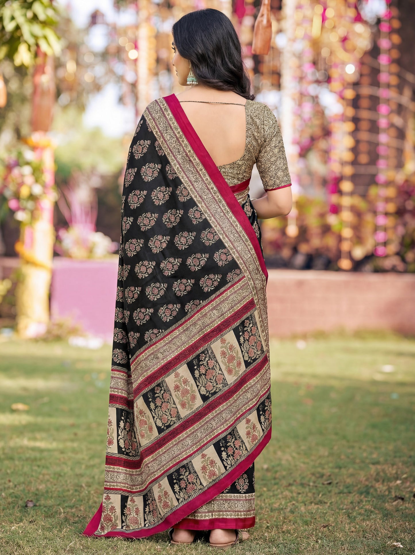 Rajkala - Black Printed Crepe Silk Saree