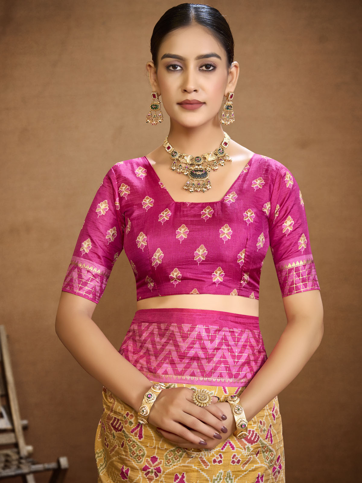 Sentosa - Yellow Patola Silk Printed Saree with Figure Print