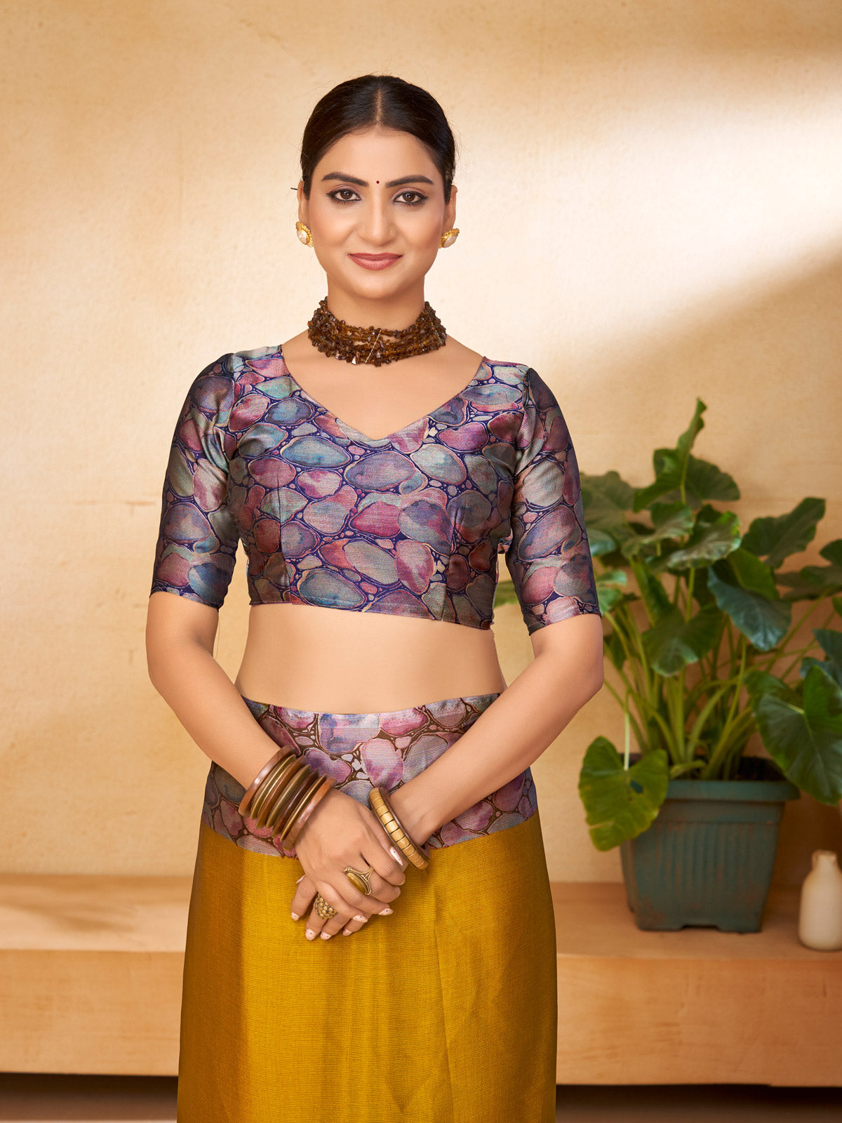 Ekvarna - Yellow Printed Chiffon Saree