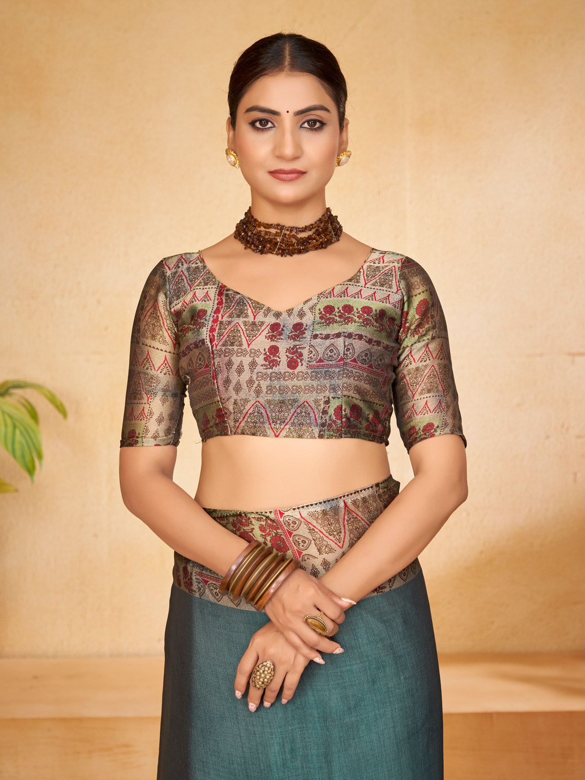 Ekvarna - Sea Green Printed Chiffon Saree
