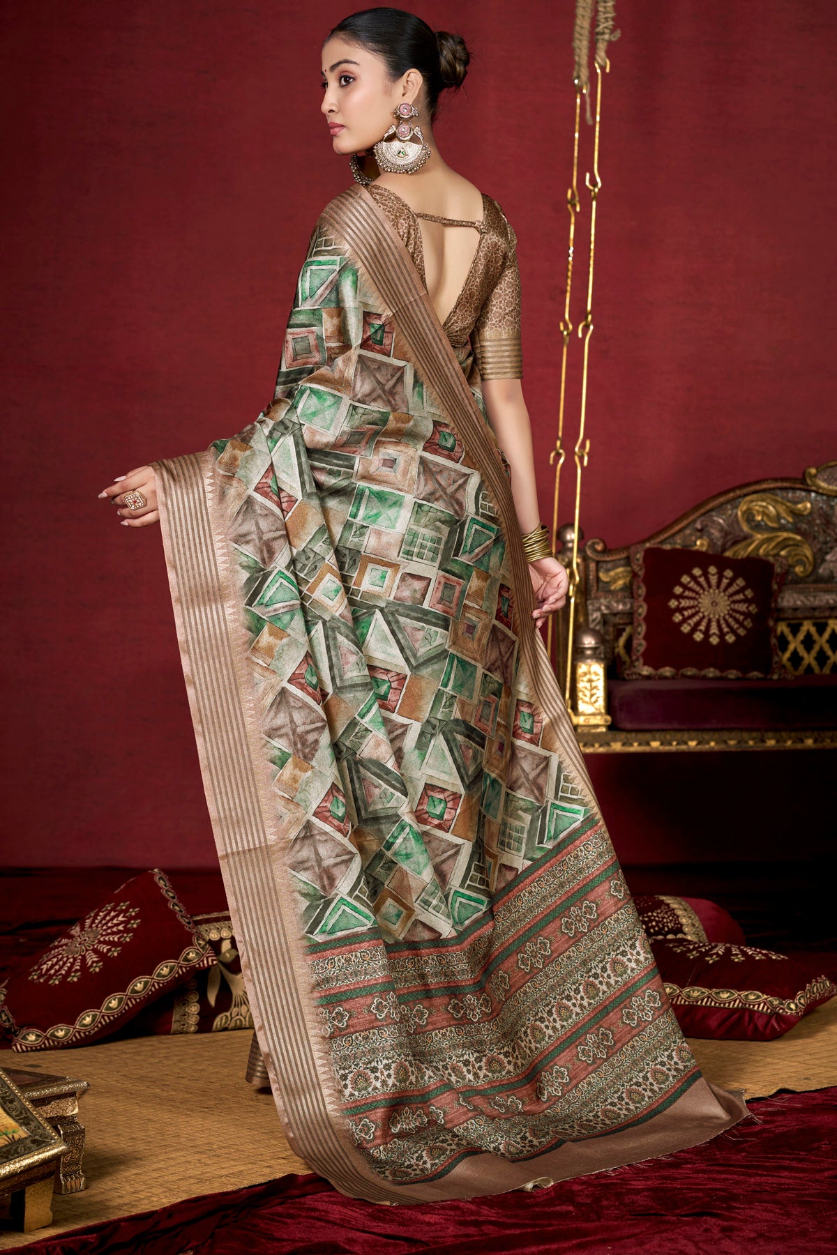 Veera - Multicolor Soft Silk Digital Printed Saree with Woven Border